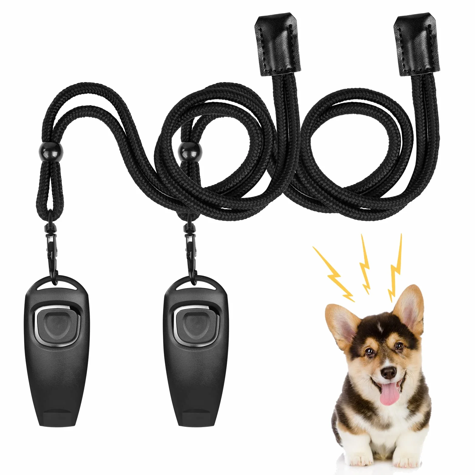 2 in 1 Clicker Professionale, 2 Pezzi Formazione Clicker, Fischietto per Cani con Cordino, Training Clicker per Addestramento Animali Domestici (Cordino)