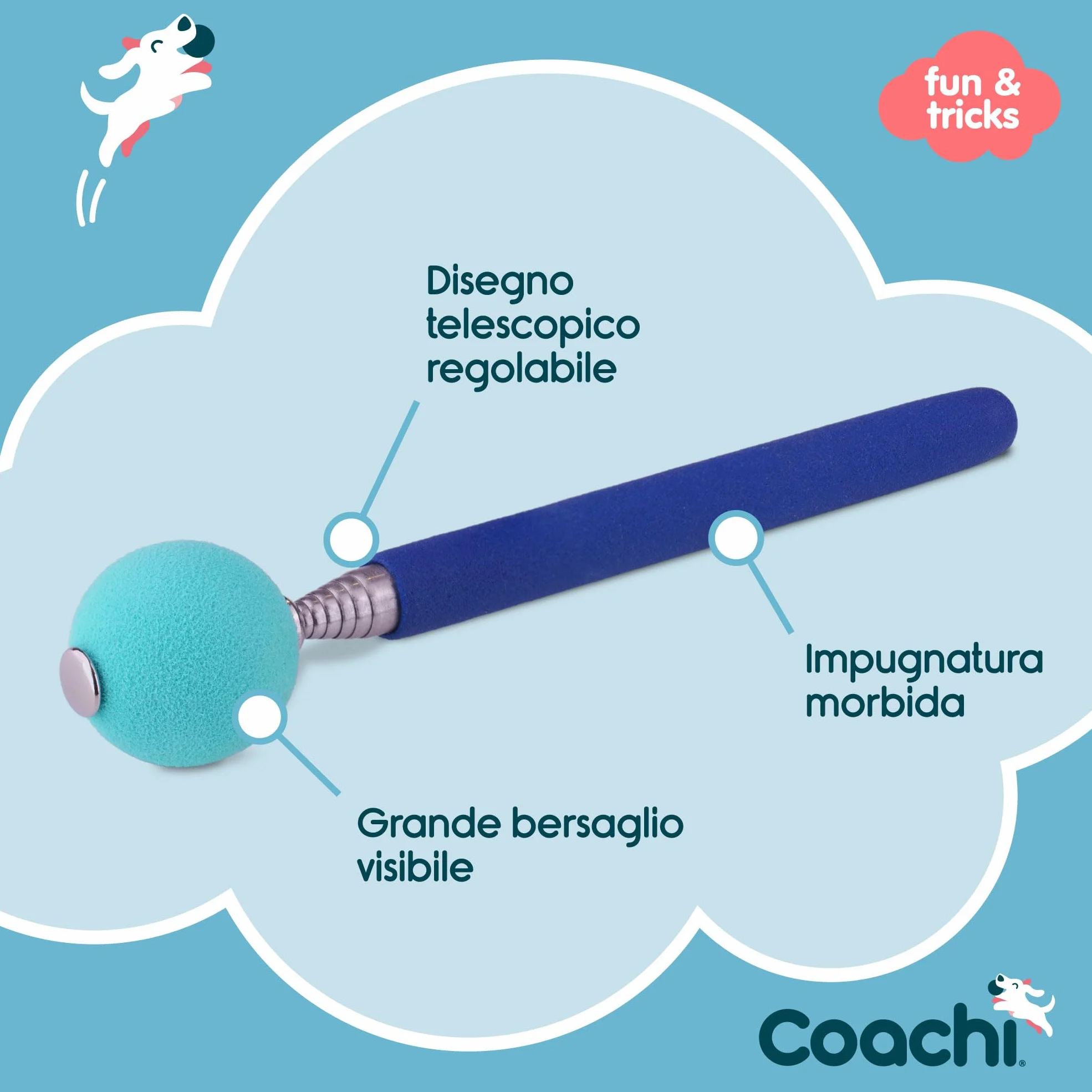 Coachi Target Stick, disegno telescopico con pallina-obiettivo, accessorio per l’addestramento con clicker o di agilità, per insegnare comandi e giochi, adatto a cani e cuccioli.