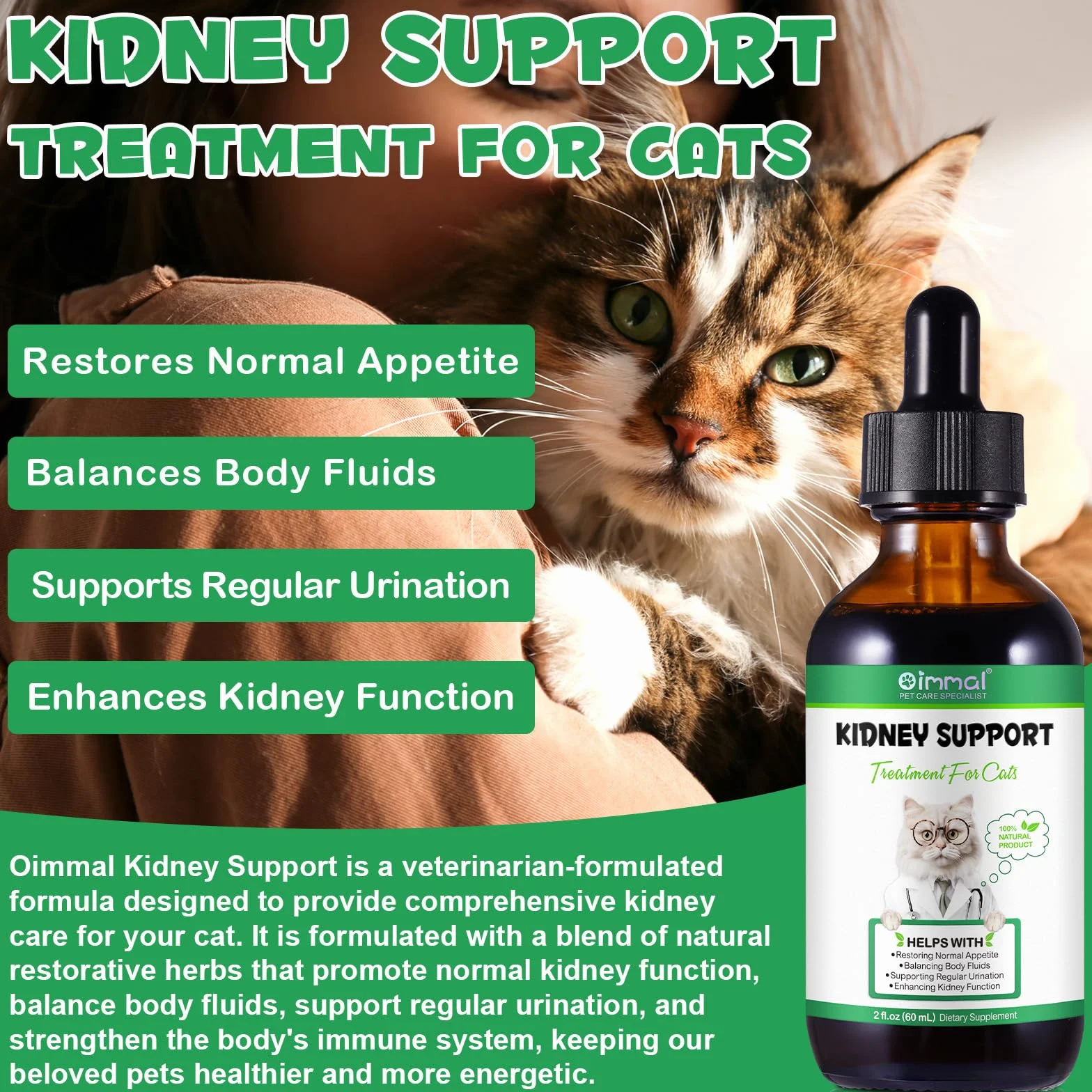Supporto renale per gatti - Supporta la minzione regolare migliorando la funzione renale Gocce liquide naturali di supporto renale per gatti 60ml - Ripristino del normale appetito e bilanciamento dei