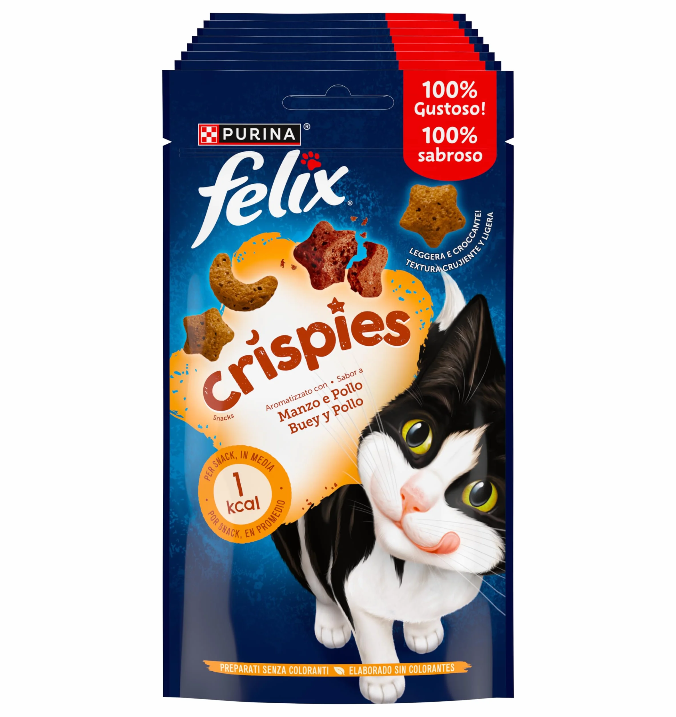FELIX Crispies Snack per Gatti Adulti con Manzo e Pollo 8 x 45g