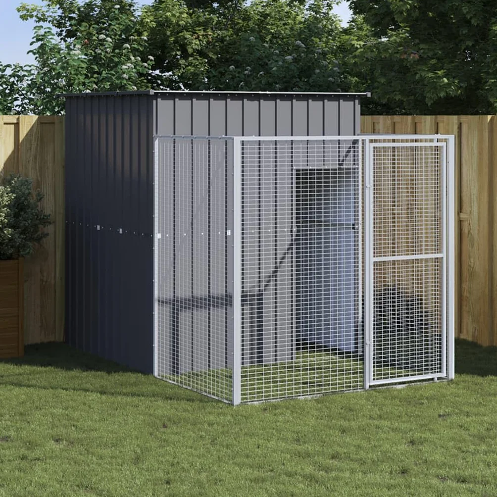 SECOLI Casetta Cani con Corsa, Box Cani Esterno, Recinto per Cani Da Esterno, Box per Cani Da Esterno, Gabbie per Cani, Antracite 165x251x181 cm Acciaio Zincato