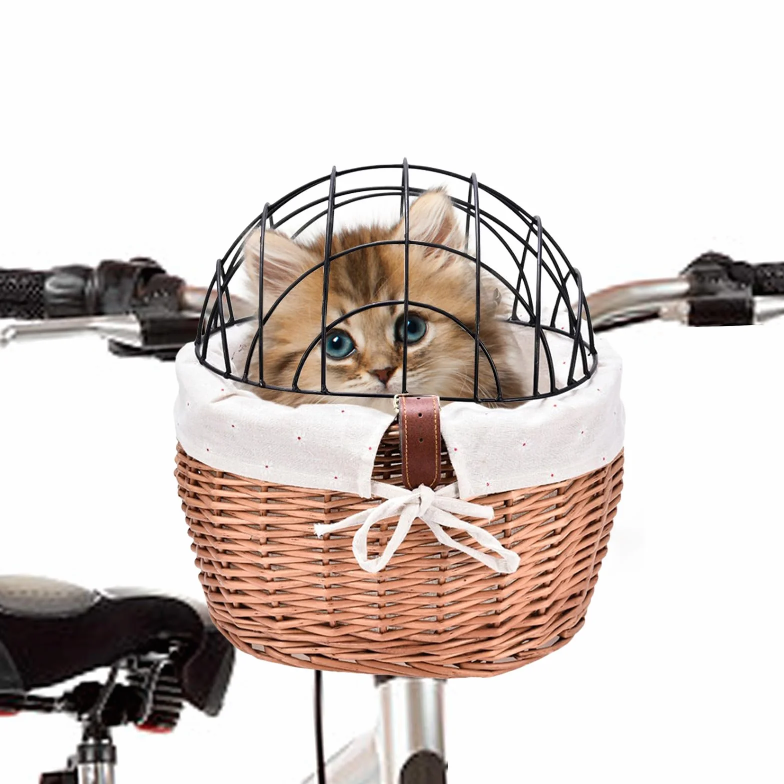 Cestino per bicicletta per cani | – Cestino per bicicletta in rete con copertura in rete, rimovibile il manubrio anteriore, piccoli e gatti