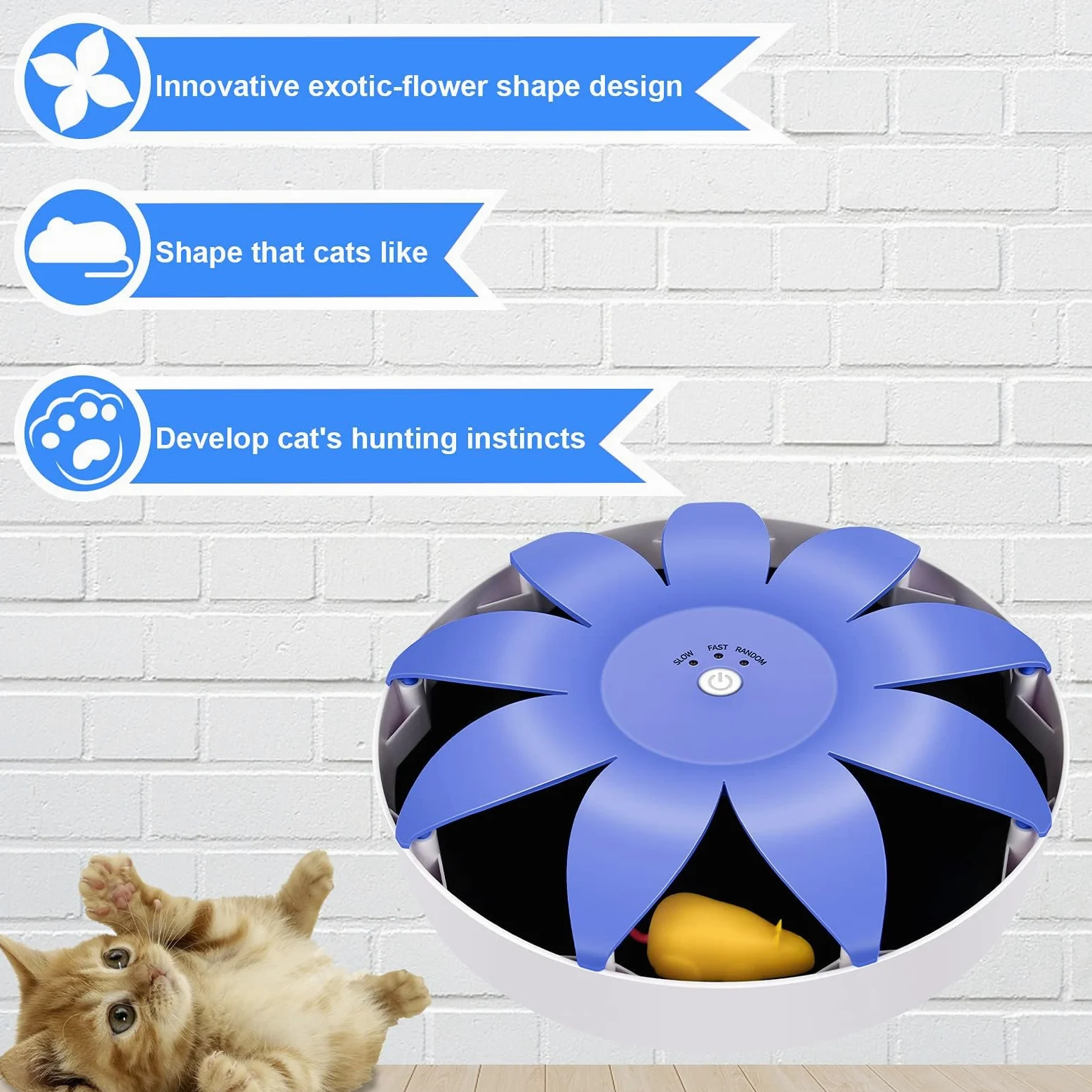 FluffyDream Giocattolo elettrico automatico per gatti, rotante, magnetico, interattivo, con mouse emulazionale, code soffici, giocattoli per gatti da interni, animali domestici, 24,5 x 24,5 x 6 cm