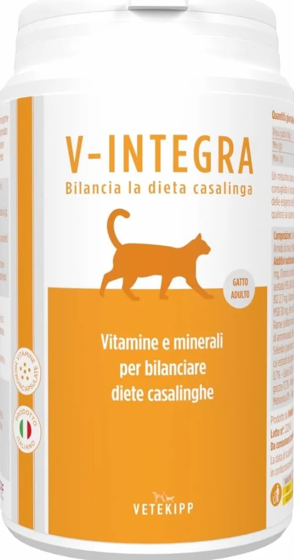 V-INTEGRA Gatto Adulto - Integratore Completo Ricco di Vitamine e Minerali, per la Dieta Casalinga di gatti adulti di tutte le età - 200g - Made in Italy