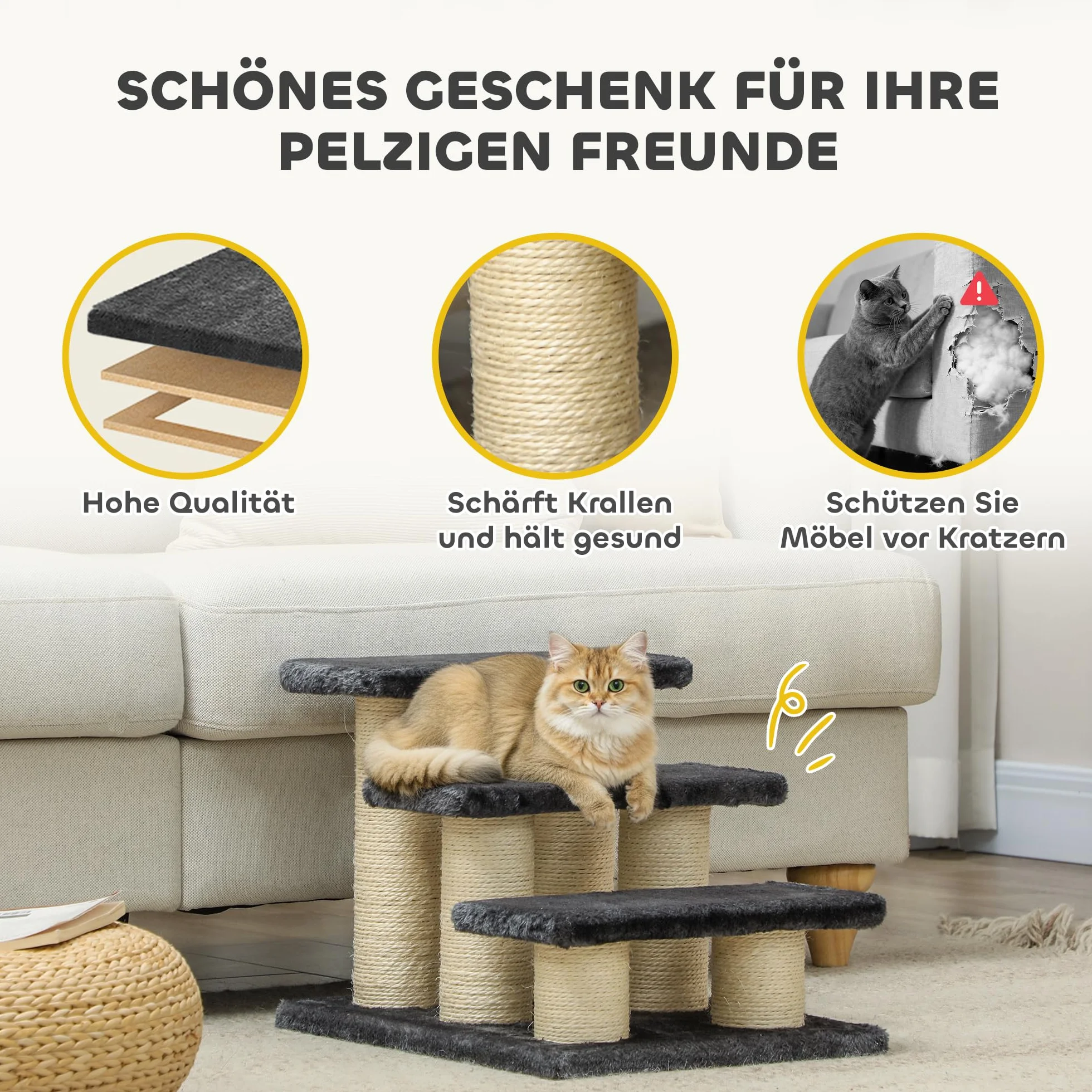 PawHut® Scale per gatto e cane, 3 Livelli, Grigio, Modello 4