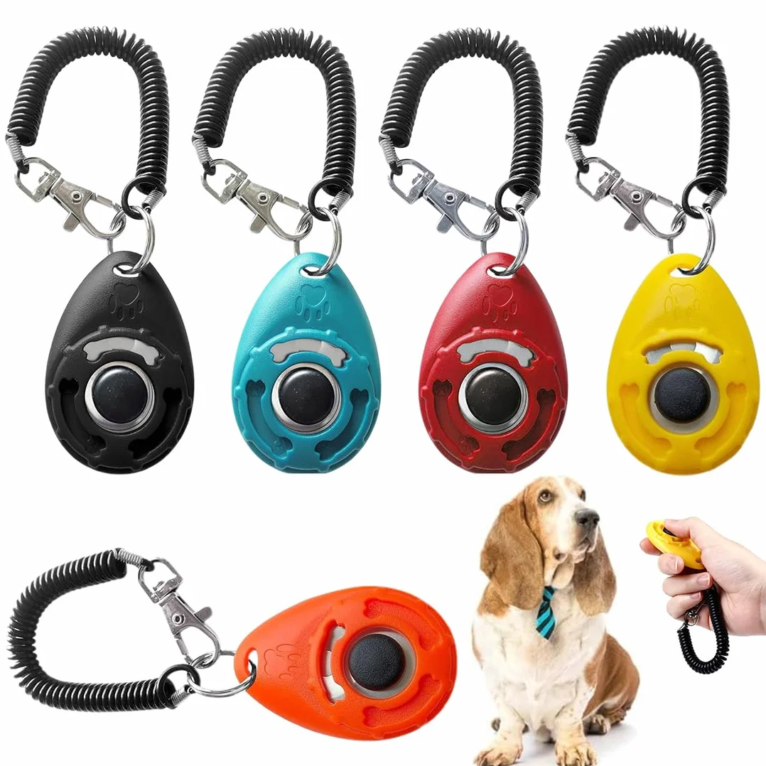 5 Pezzi Clicker per Cani, Clicker per addestramento di animali domestici, Clicker Addestramento Cani Formazione Clicker con Cinturino da Polso per Cane,Gatto,Cavallo