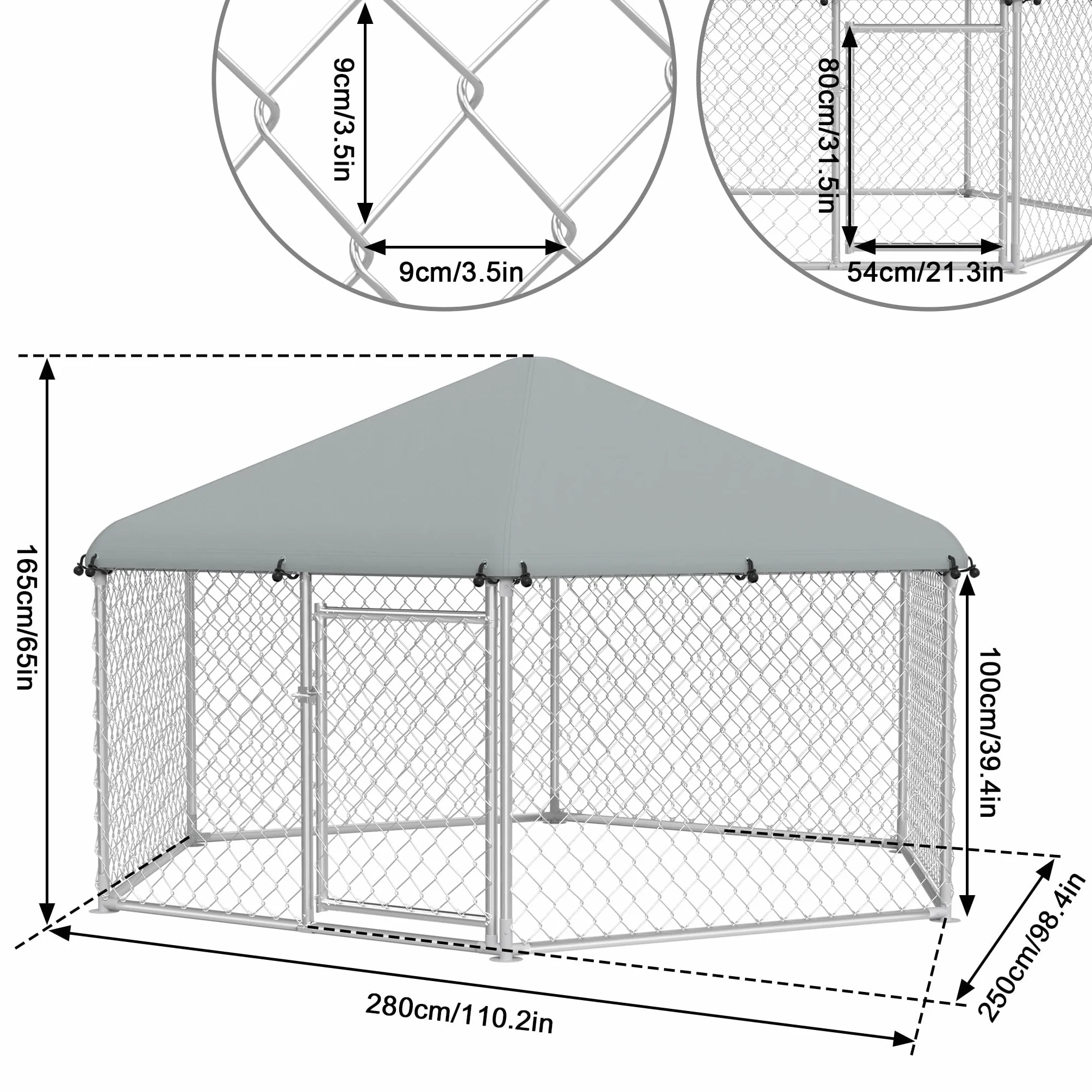 FIVMEN Cuccia per cani da esterni 280x250x165 cm acciaio zincato con porta bloccabile