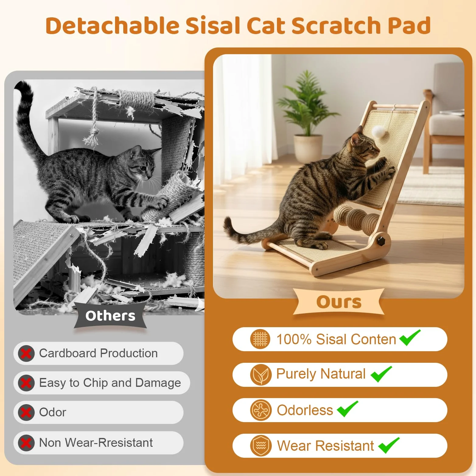 Tiragraffi gatto Tri-Use Sisal L a forma di palla alta 59 cm in sisal naturale, colonna tiragraffi gatto per tutti i gatti, per rilassarsi, proteggere mobili e divani