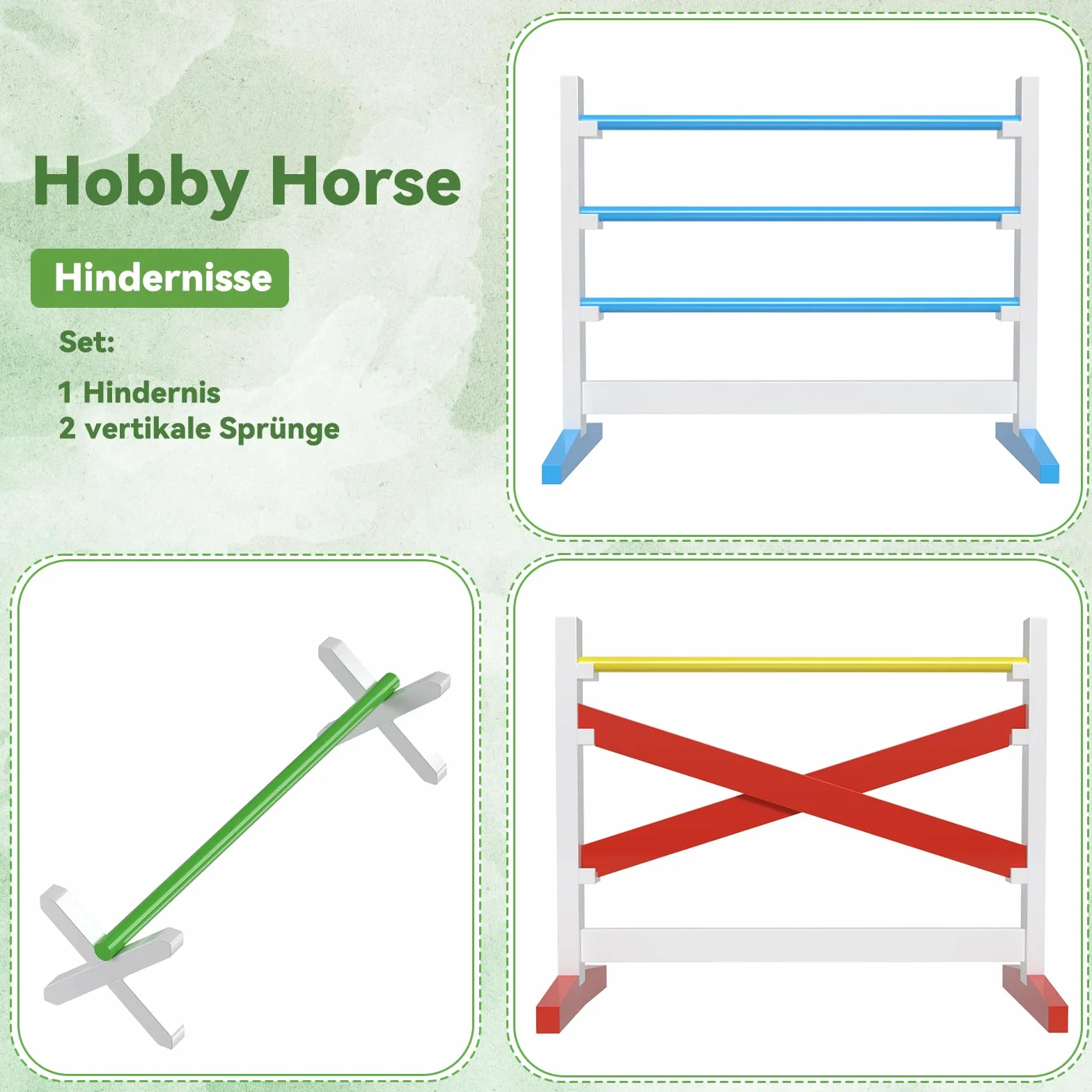 Hobby Horse Ostacoli – Set di 2 salti + 1 ostacolo, regolabile in altezza, stabile, per giardino, sala giochi e hobby Horse Training