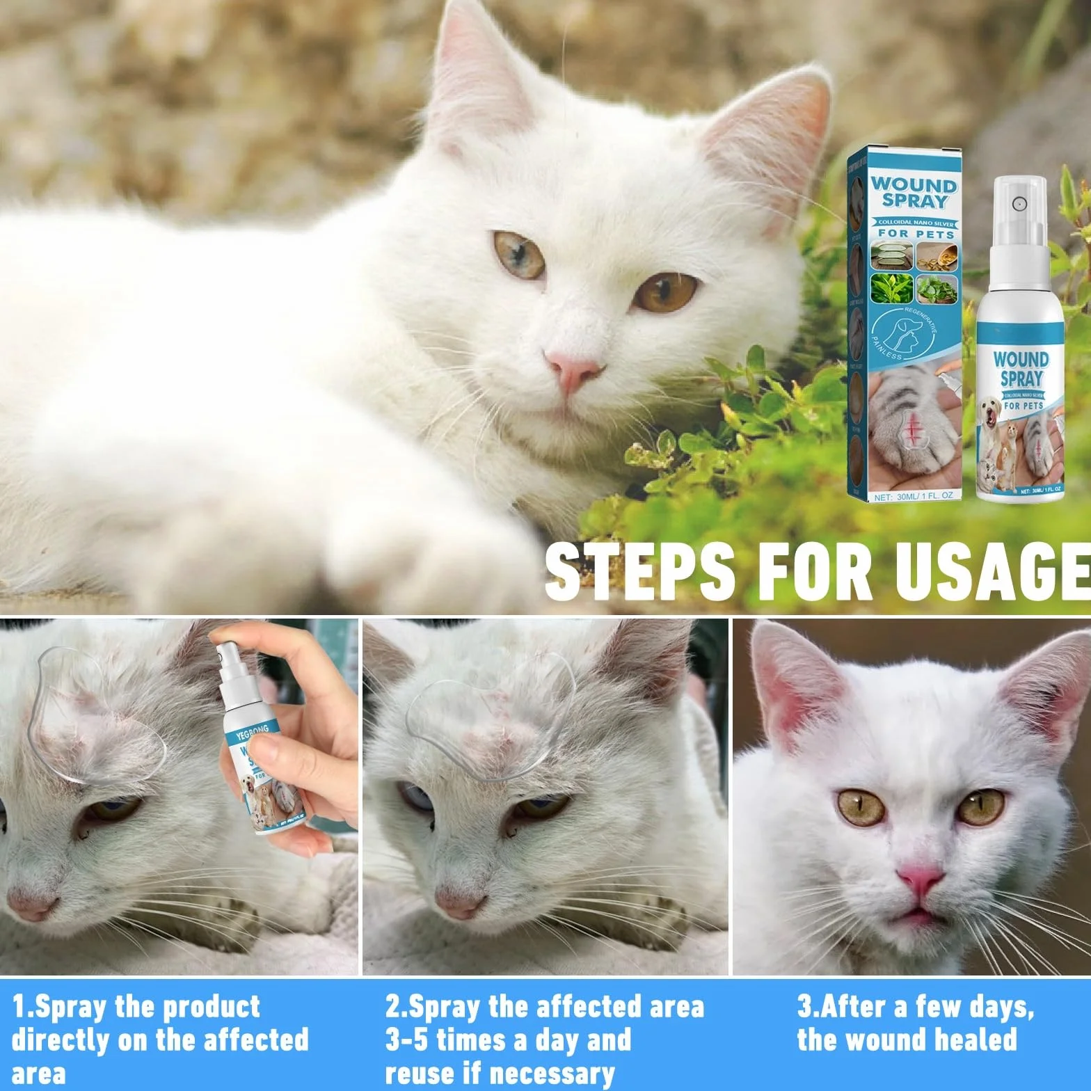 Spray Cicatrizzante per Cani,Spray per Ferite per Animali Domestici,Spray Antisettico per Cani e Gatti Ferite Cura,Spray per Cani e Gatti Ferite Cura,Pet Wound And Skincare Spray,30ml