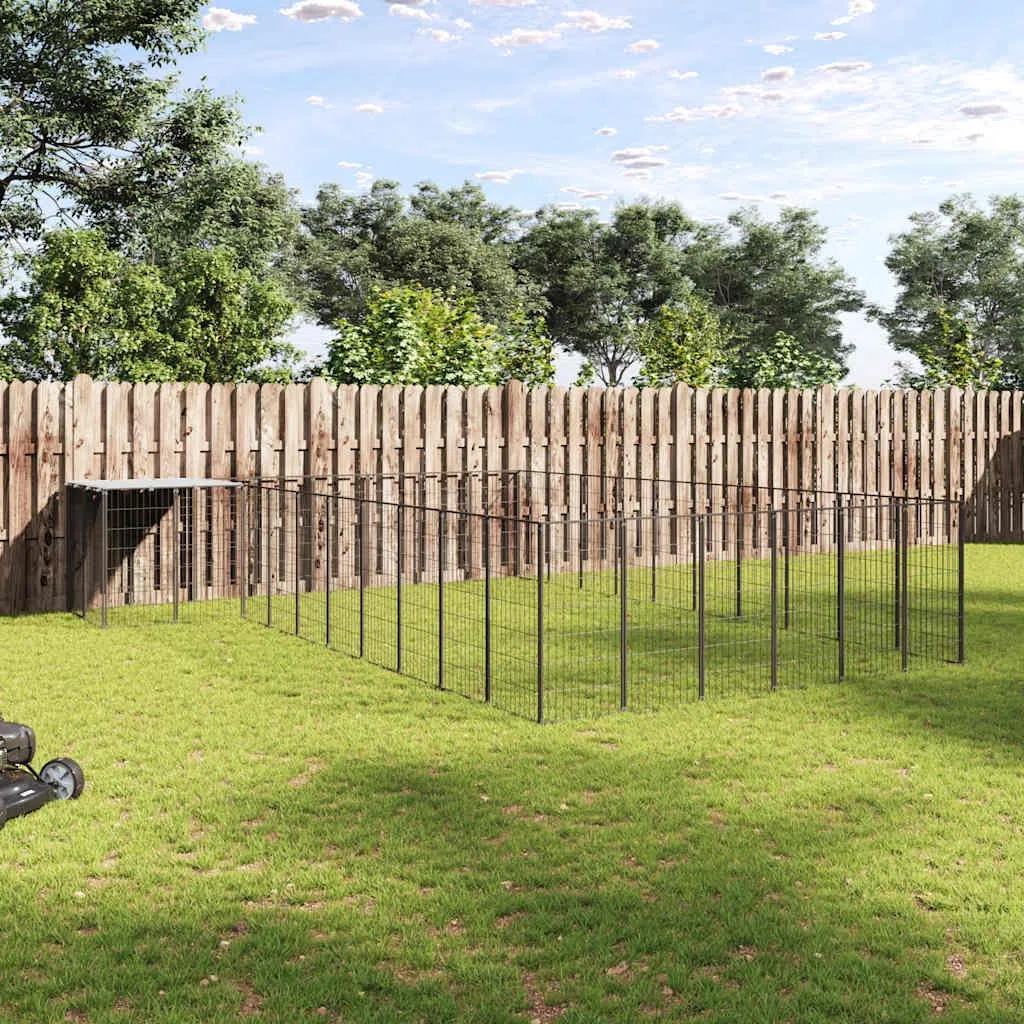 Cane cucciolo nero 19,36 m², robusto acciaio verniciato a polvere, 440 x 550 x 110 cm, grande recinto esterno per cane e cucciolo con tetto in polietilene