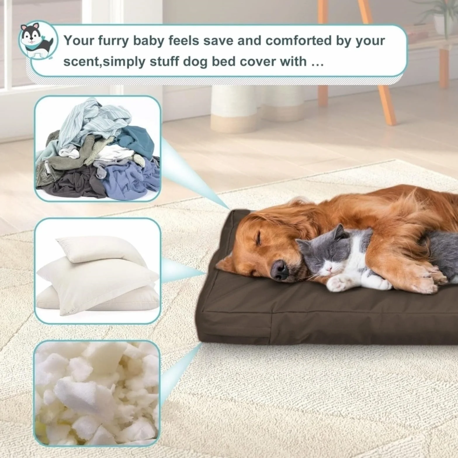 Generico Fodera di Ricambio per Lettino per Cani Fodera di Ricambio Rimovibile con Cerniera Copertura Protettiva per Letto per Interni coprimaterasso per Cani Lavabile e sfoderabile