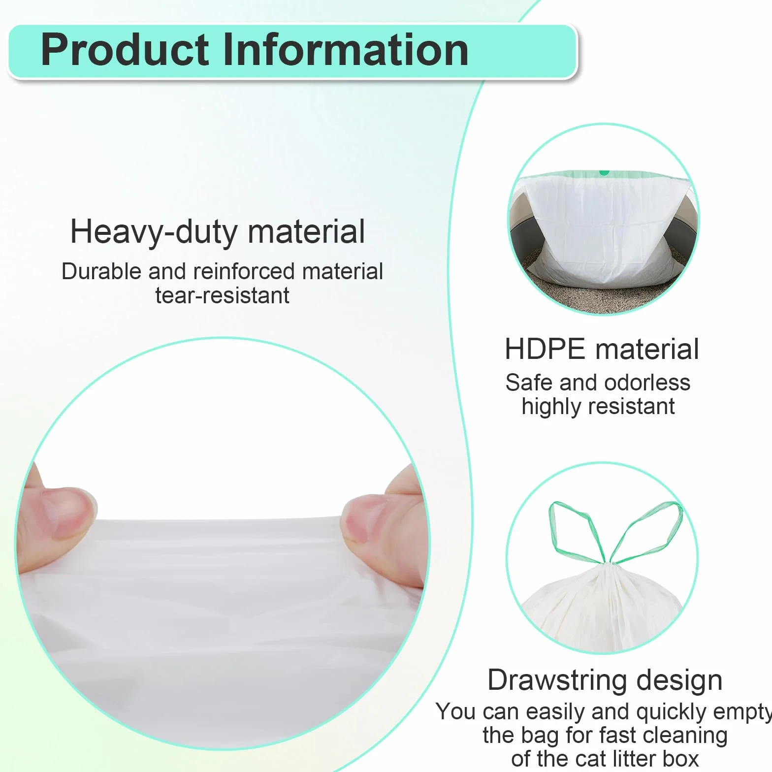 60 sacchetti per lettiera, sacchetti per toilette per gatti, per toilette elettrica autopulente, biodegradabili, impermeabili, resistenti allo strappo, 58x35 cm