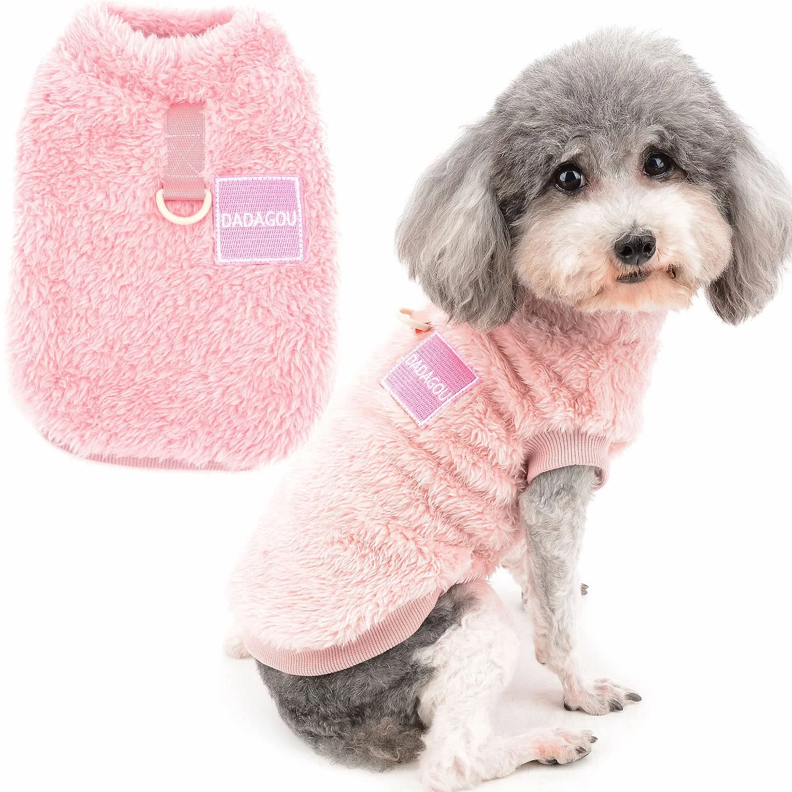 Zunea Cappotto Invernale per Cani di Piccola Taglia Giubbotti in Pile Caldo Morbido Sfocato Cucciolo Vestiti con Anello a D per Imbracatura Guinzaglio Abbigliamento per Chihuahua Gatti Rosa S
