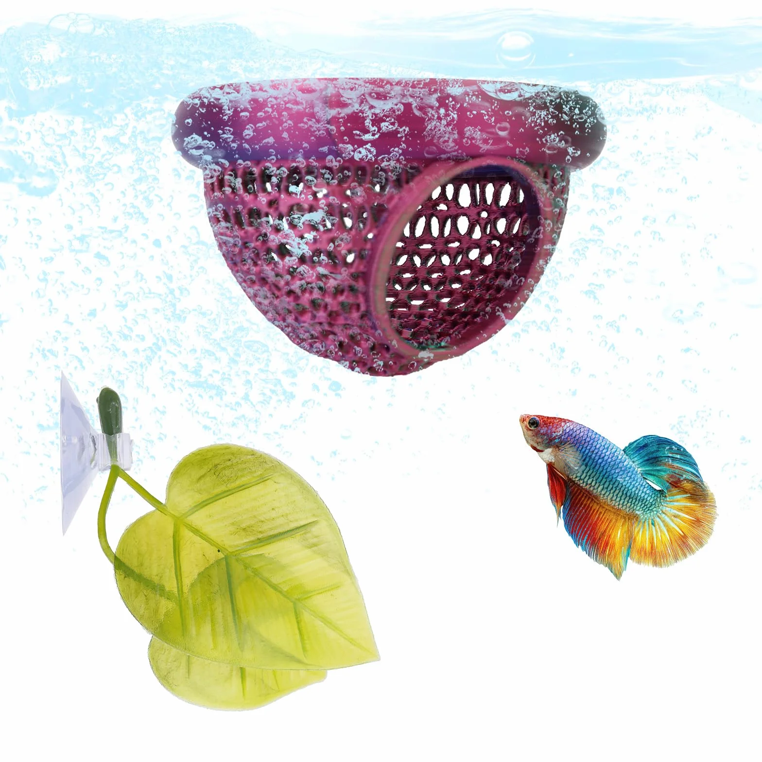 Penitue Betta Set Nascondiglio Galleggiante Acquario Foglie Anello Alimentazione Zona Riposo Accessori Decorativi