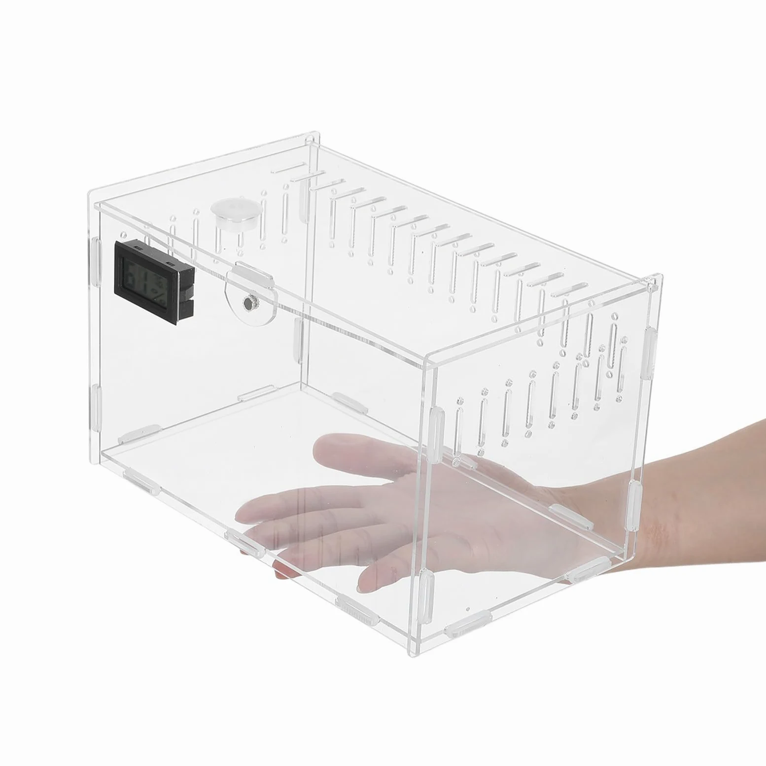 ABOOFAN Terrario Termometro Digitale per Monitoraggio per Igrometro di Acrilico 360° Trasparente con Ampia Ventilazione Rettili in Reale Allevatori Animali Domestici