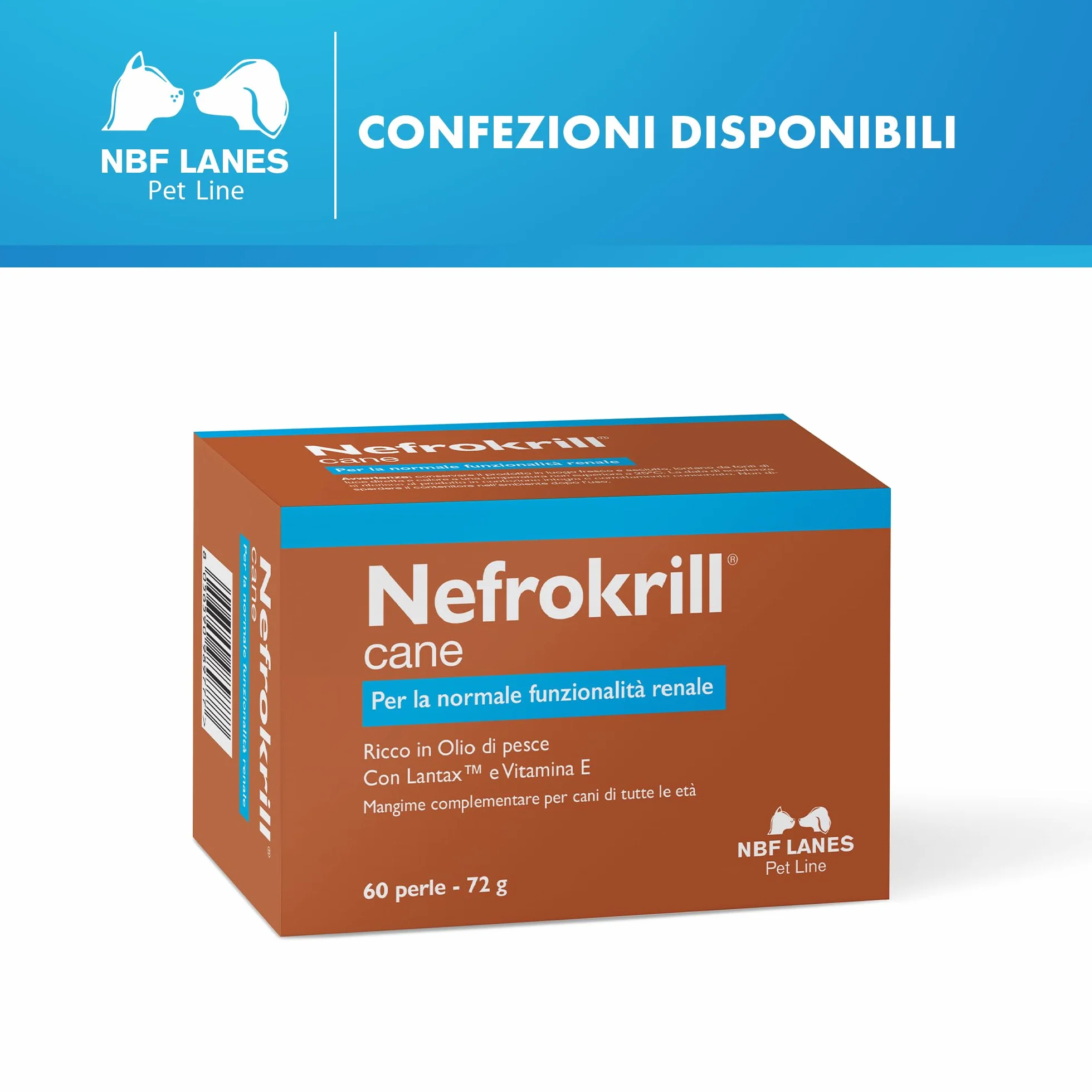 NBF Lanes | Nefrokrill Cane, 60 Perle Softgel, per la Normale Funzione Renale nei Cani di Tutte le Età