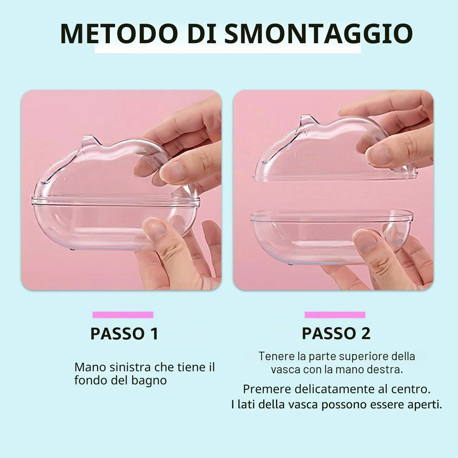 Scatola da bagno di sabbia per criceto trasparente – Casa da bagno smontabile antipolvere per roditori – fornita con 2 pale