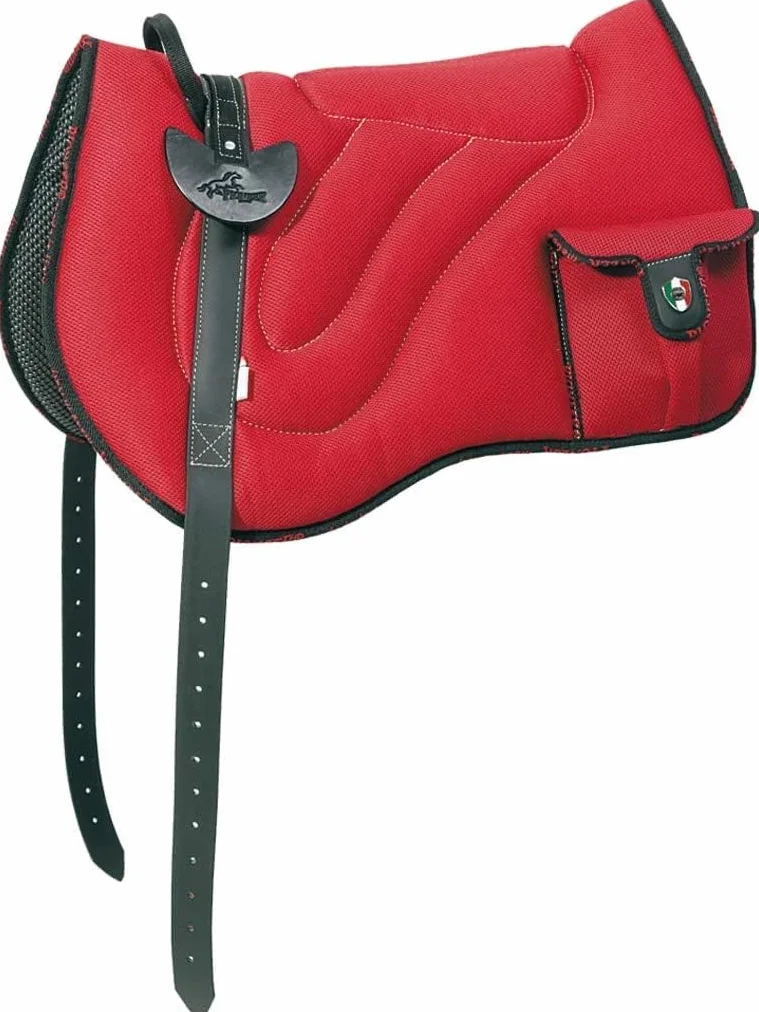 PIONEER Sella Cavallo in Air Mesh Resistente e Traspirante per Monta Naturale, Sella Equitazione Made in Italy Comfort, Bareback 60 x 45cm con Sottopancia Equitazione in Neoprene - Blu