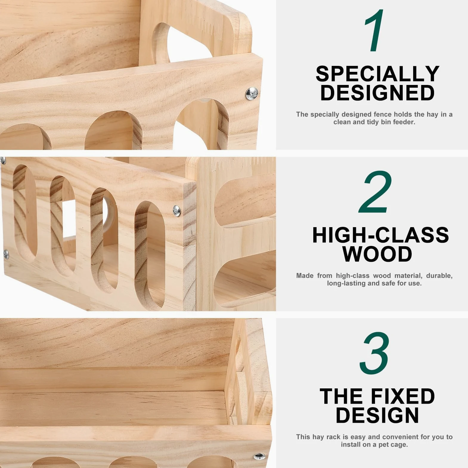 Artibetter Mangiatoia per Conigli in Legno Supporto Robusto e Design Cavo, Contenitore per Fieno che Riduce gli Sprechi, per Gabbia di Animali Domestici
