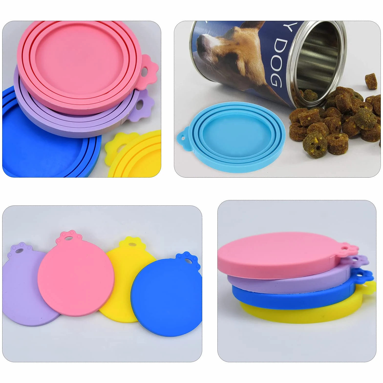 Dokeno 4 Pezzi Coperture in Silicone per Lattine di Cibo 3 in 1 Tappi per Lattine per Animali per Cani Gatti Coperchi Universali in Silicone per Scatolette di Cibo per Animali