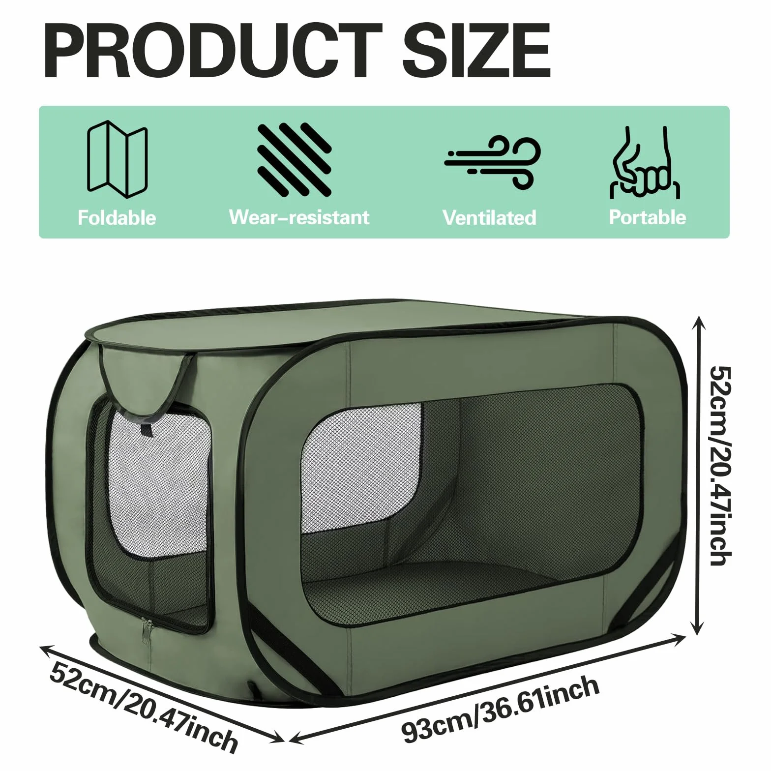 Trasportino per gatti pieghevole, 92 x 52 x 52 cm, doppia porta pop-up, in tessuto Oxford, borsa per cani e gatti fino a 29,5 kg