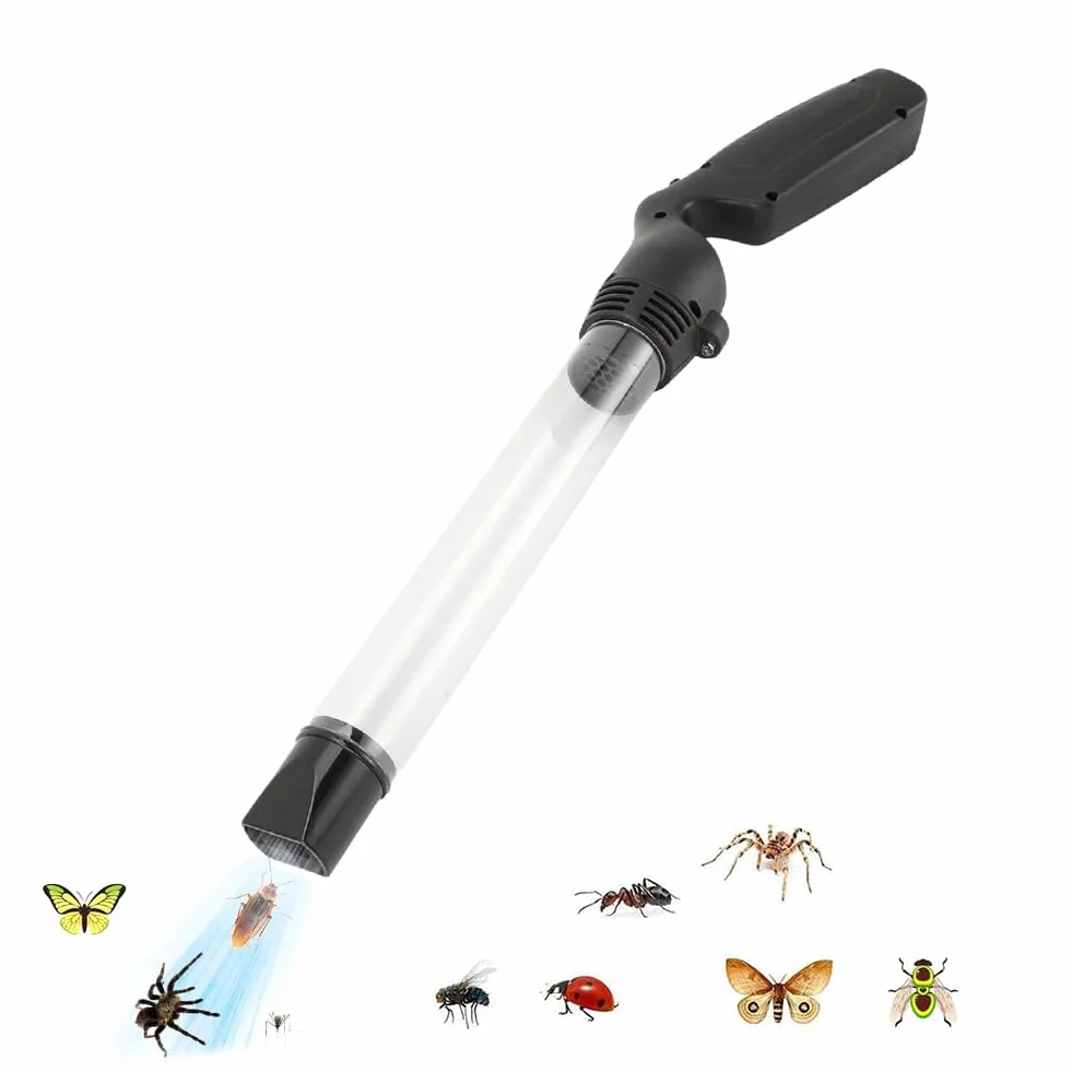Porta-insetti, tettarella per ragni, a batteria, con luce LED, manico lungo in PC, aspira gli insetti vivi senza toccarli