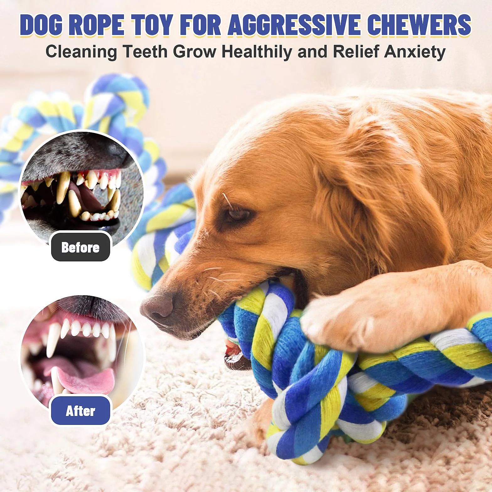 Giocattolo extra per cani, 108 cm, 6 nodi, indistruttibile, resistente, giocattolo da masticare per cani aggressivi, razze medie e grandi