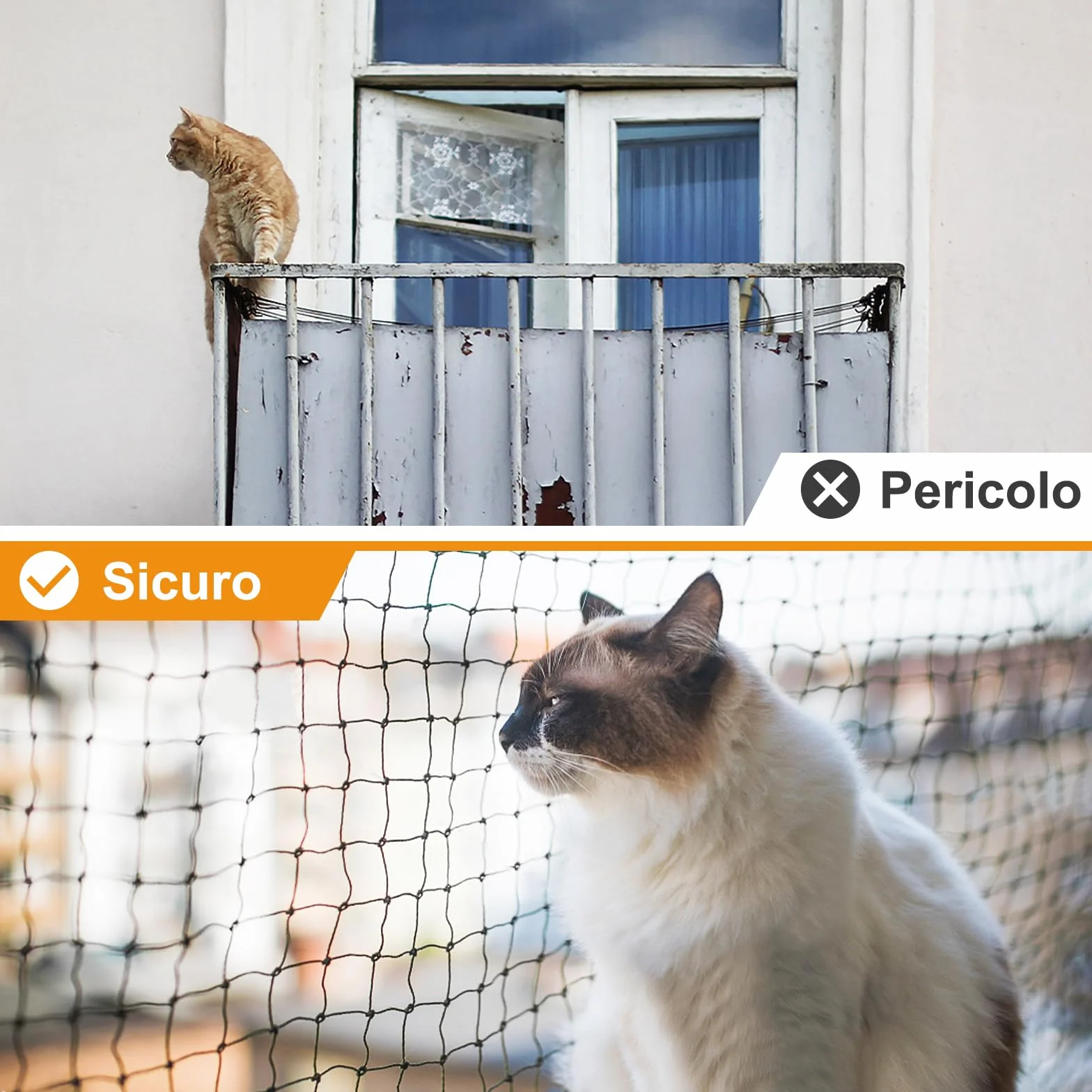 Aystkniet Rete per Gatti | Extra Rinforzato con Filo | 3x2m Rete per recinzioni incl. Corda di Fissaggio | Rete per Gatti Balcone | Rete Gatti | Rete Protezione Gatti Balcone