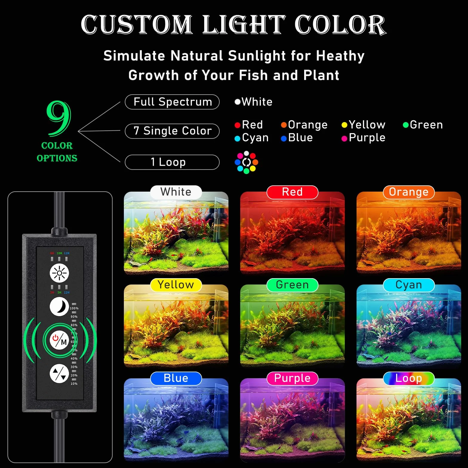 hygger luce acquario, lampada acquario led, illuminazione acquario con controller, 3 modalità con timer, 9 colori, luminosità 10, supporti estensibili, 16W, 30-45CM (40W (90-106cm))
