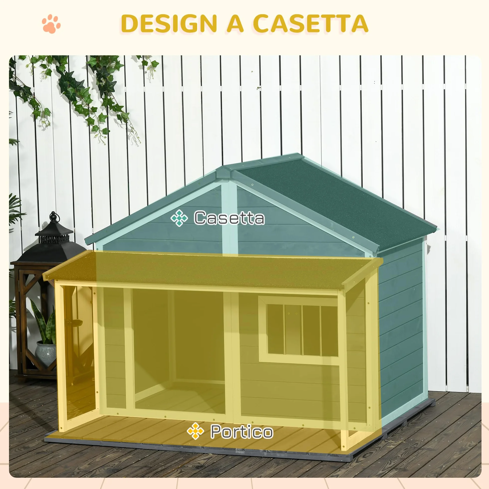 PawHut Cuccia per Cani da Esterno con Tetto in Bitume Impermeabile, Casetta per Cani in Legno Massello con Finestra e Terrazza, 124x112x105cm, Grigio