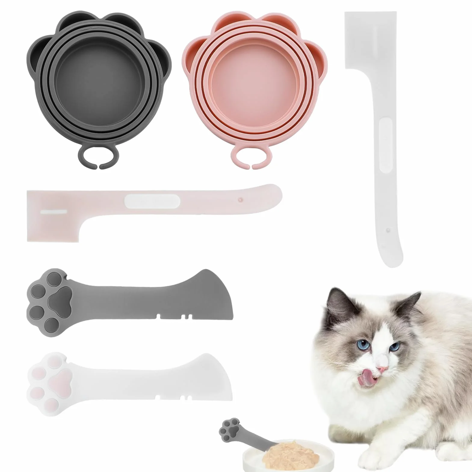 REBECCAHOWARD 6 Pezzi Simpatici Cucchiai a forma zampa con coperchio e apriscatole,Coperchio l'alimentazione degli in silicone, Multifunzionale e senza BPA Cucchiaio Apriscatole,per Animali