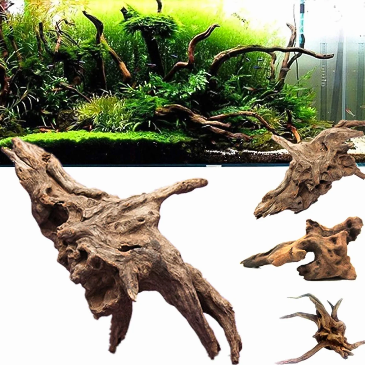 Esenlong Acquario Affondabile Driftwood Fish Tank Decorazioni Ornamento Naturale Acquario Decorazione Piante con Vista Rockery Driftwood Paesaggistica Legno Morto (Forma Casuale) 10-15 cm