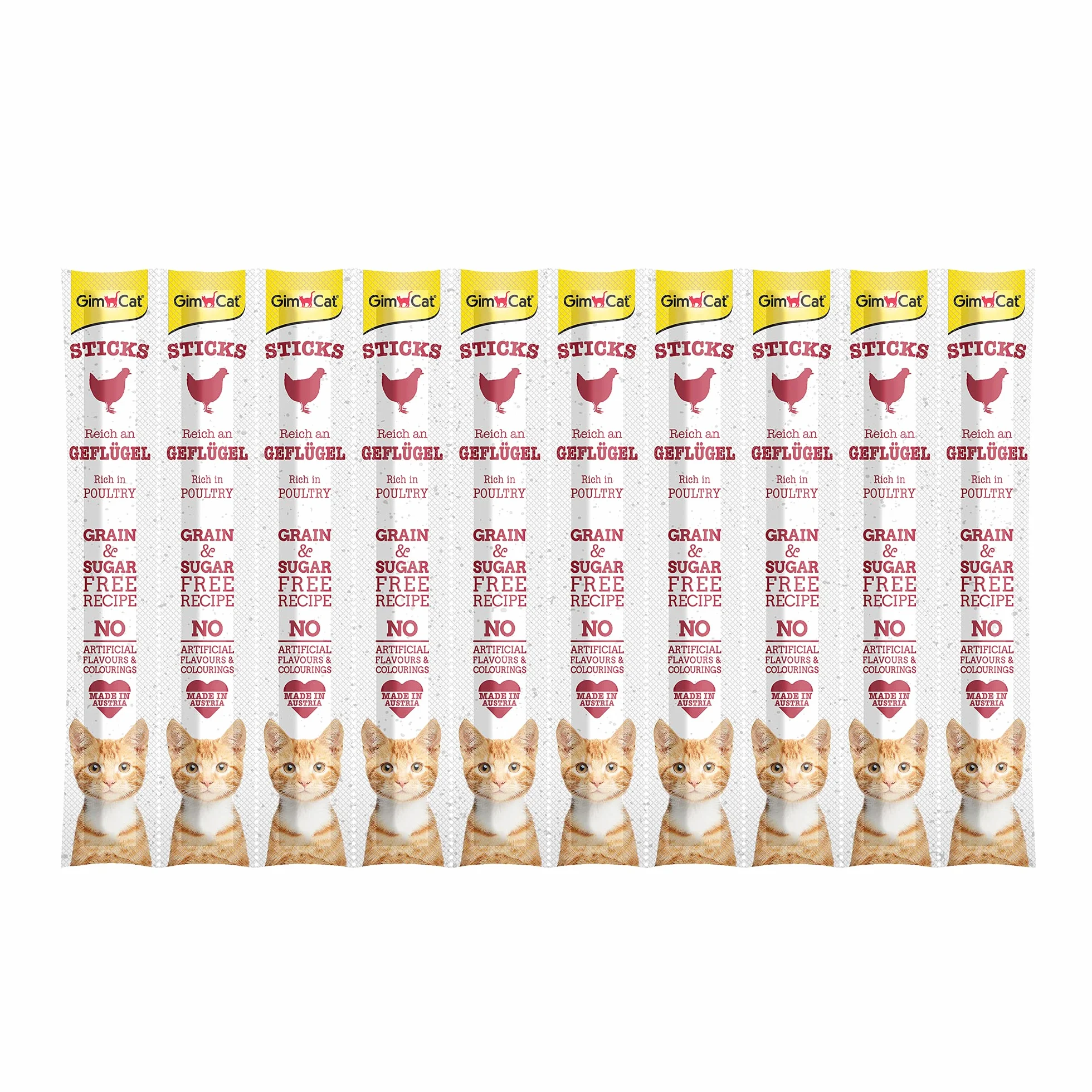 GimCat Sticks Pollame Morbide barrette da masticare con carne, senza zuccheri, 1 confezione multipla (10 barrette)