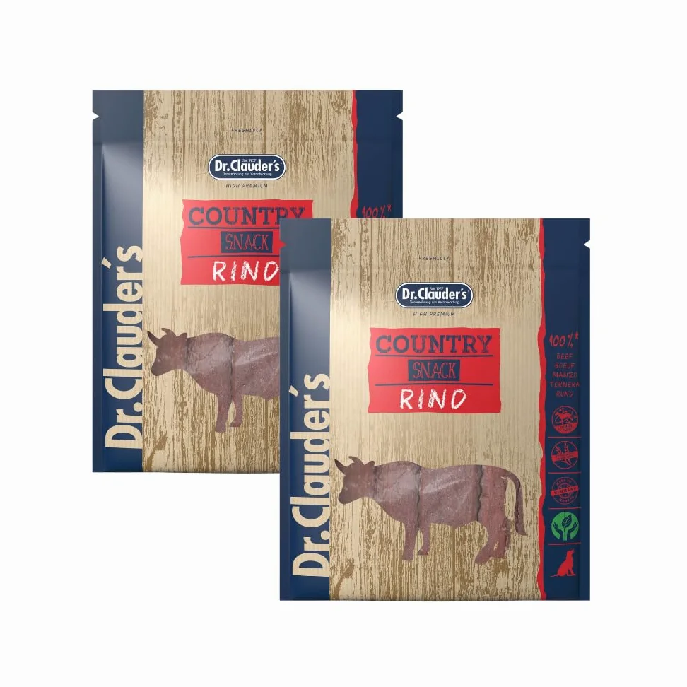 Country Snack Manzo | Snack per cani | 2 x 170 g | Essiccato a vapore | Dr.Clauder's | Integratore alimentare | Per favorire la normale funzione digestiva | 95% carne di manzo | Confezione doppia