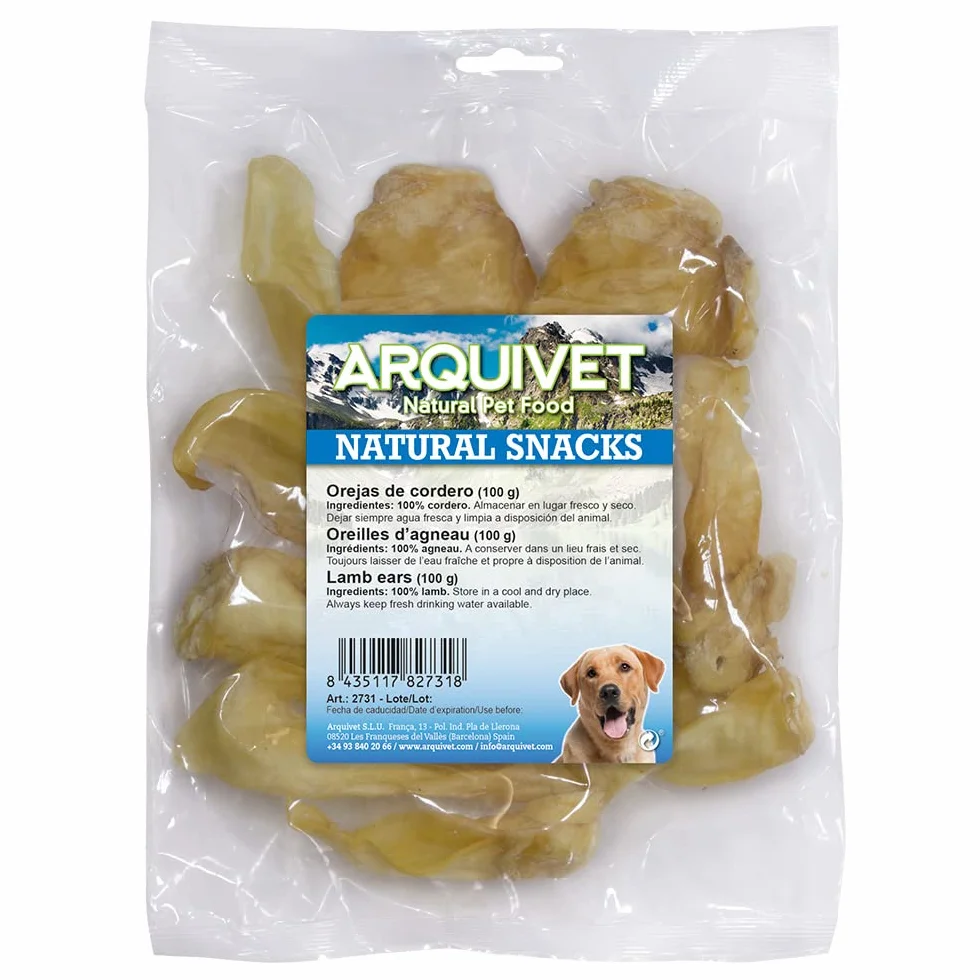ARQUIVET Orecchio di Agnello per Cani - Sacchetto 100 gr - Snack Naturali per Cani - Masticabile