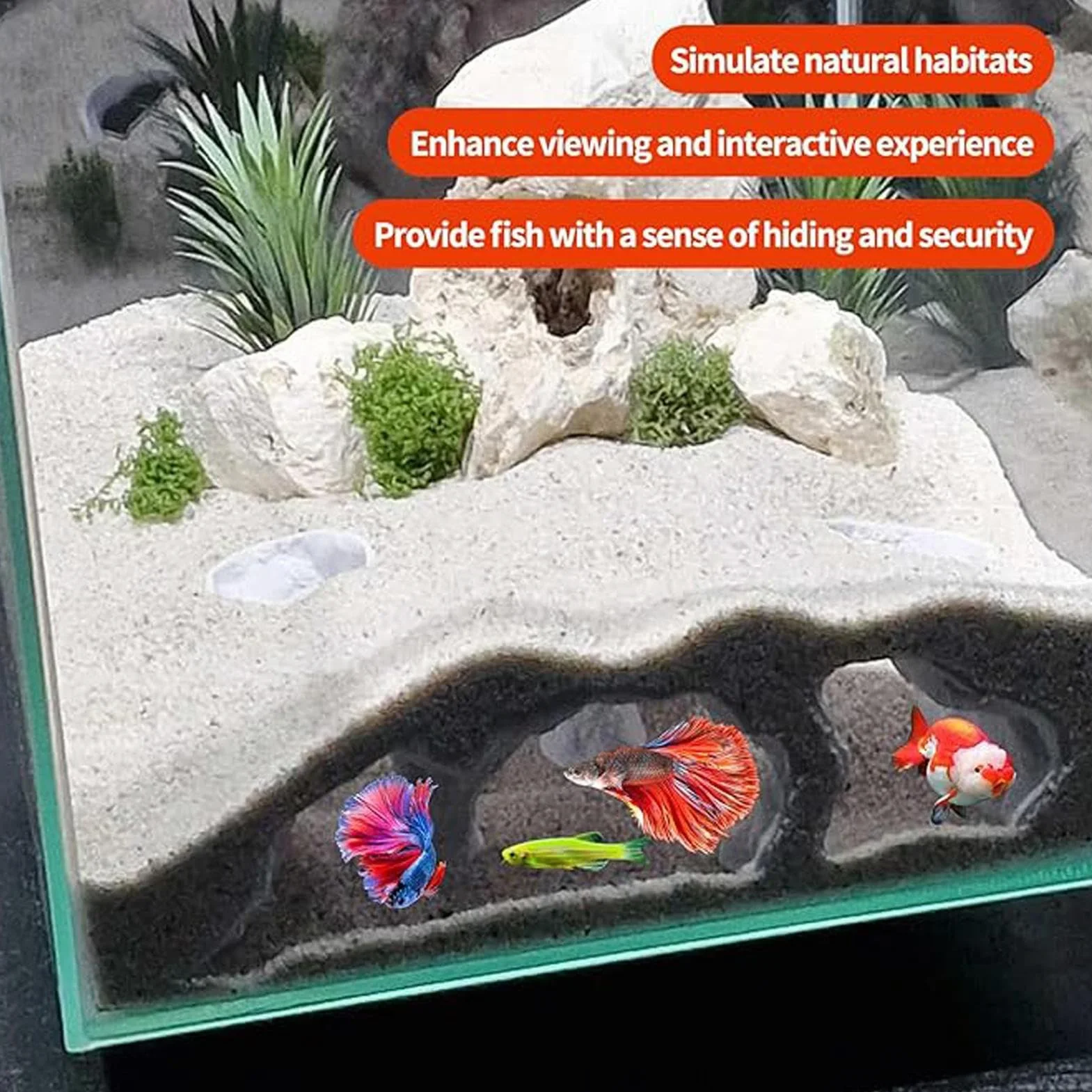 Rifugio Per Acquario | Grotta Sotterranea per Acquario Tunnel Decorativo,Rifugio Per Piccoli Pesci Ciclidi Betta Guppy E Decorazione Paesaggistica