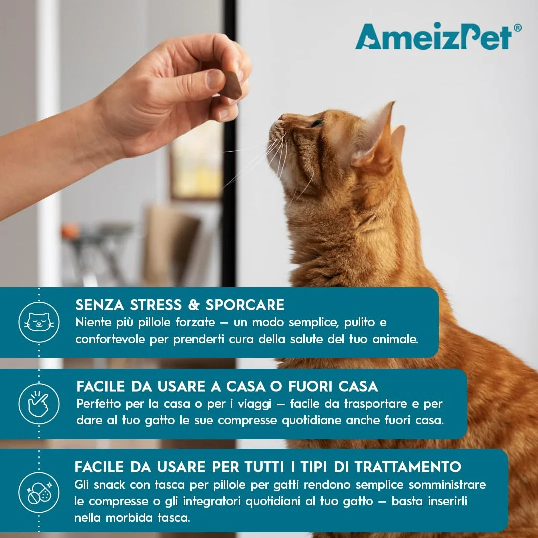 AmeizPet Tasche per Compresse per Gatti, Snack Morbidi 50 g