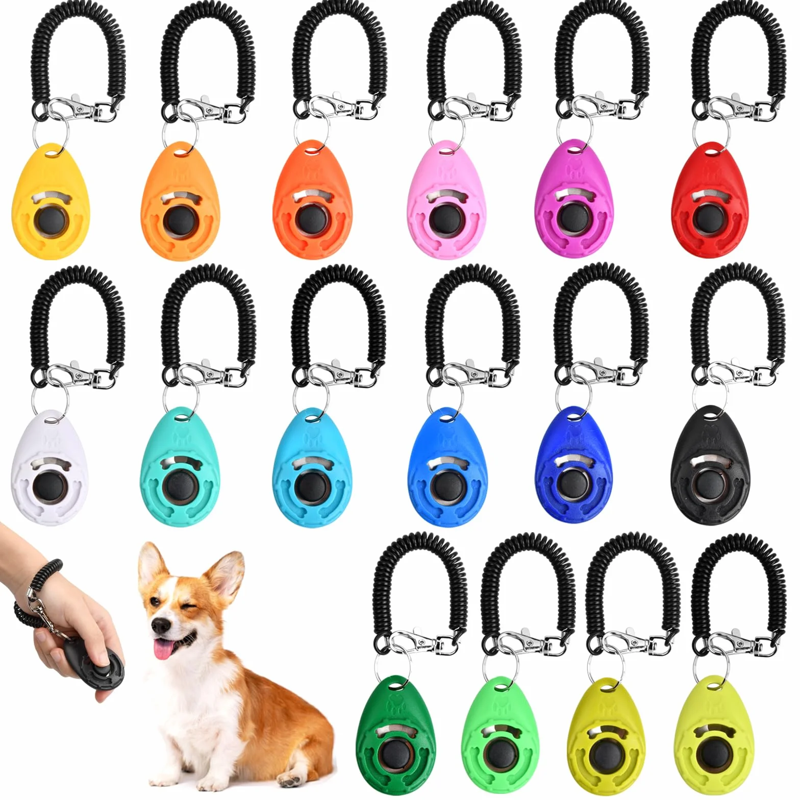 16 Pzzie Training Clicker, Formazione Clicker per Cani, Animale Domestico Clickers, Clicker Addestramento Cani con Cinturino da Polso per Cane,Cavallo, Gatto