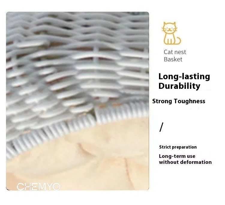 Cuccia per Gatti in Vimini, Cuccia per Gattini in Vimini, Cuccia in Rattan per Uso Interno ed Esterno, Cuccia Accogliente con Cuscino Morbido Lavabile 50x40x35 cm Beige