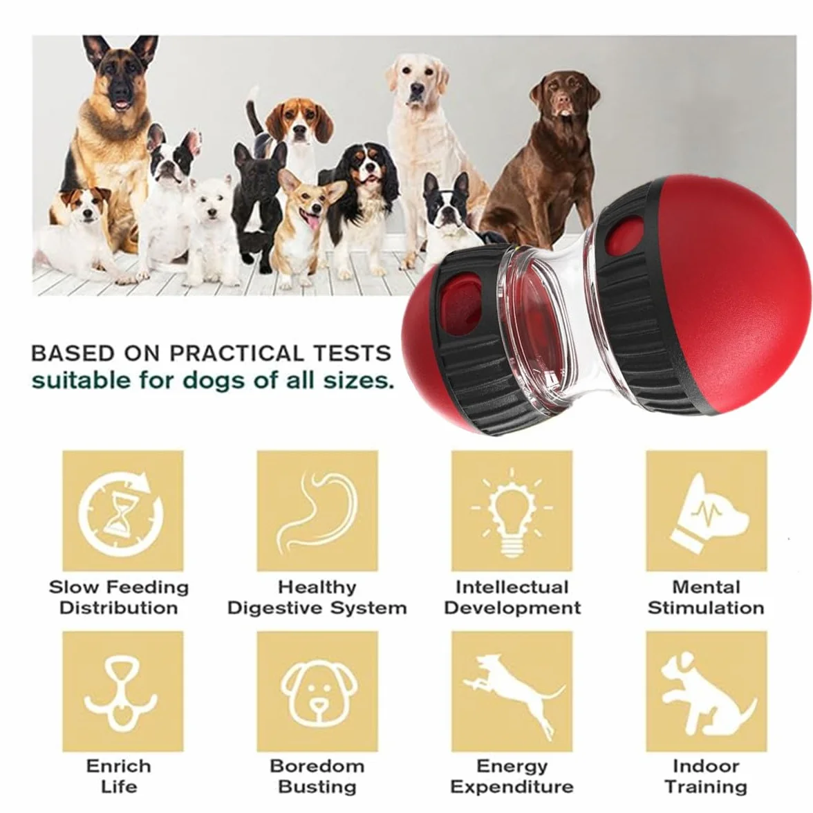 Giocattolo Intelligente per Cani, Dispositivo di Alimentazione Lenta, Giocattolo Interattivo per Cani, Dispenser di Cibo per Puzzle per Cani Piccoli, Medi e Grandi (Rosso)