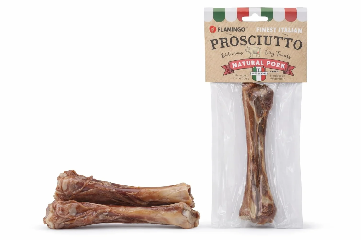 Nature osso di fibula di maiale con carne per cani 90 g senza glutine