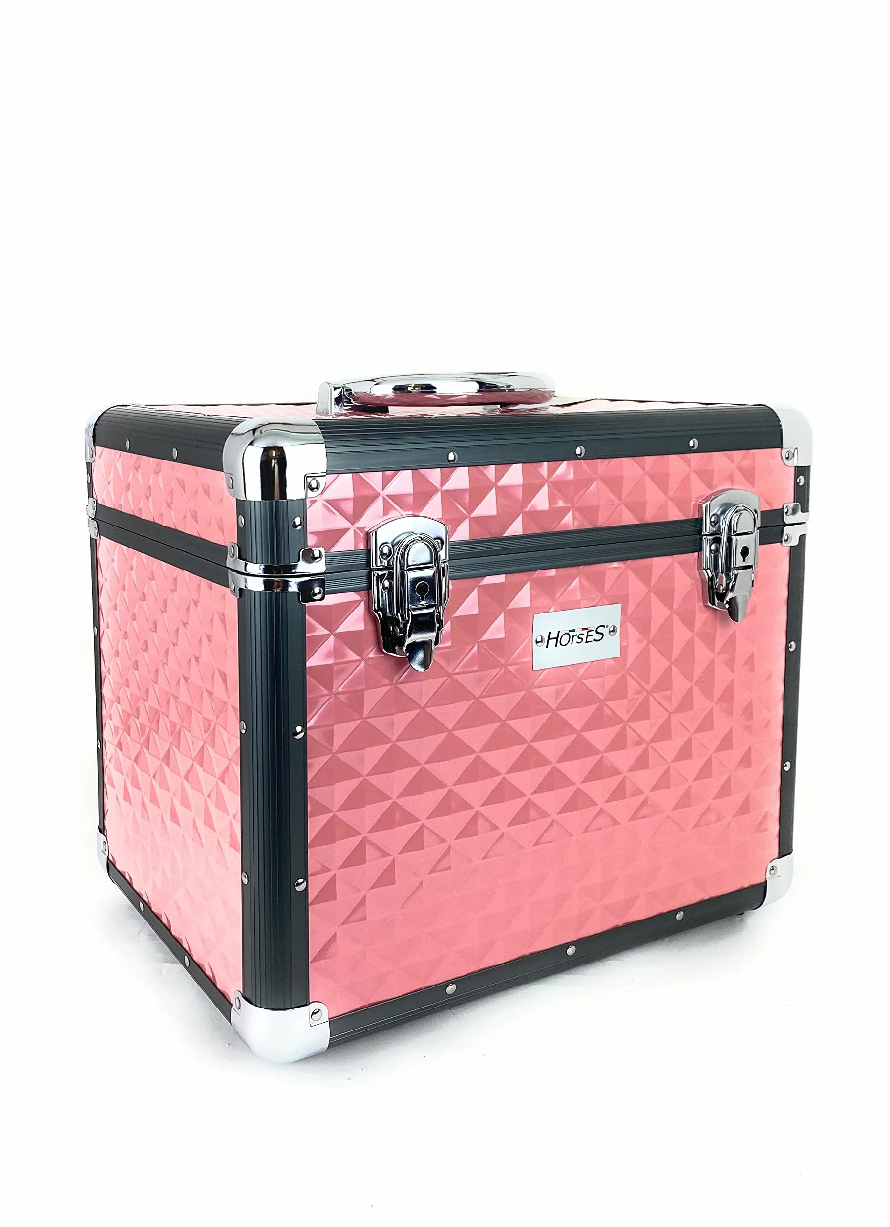 Horses, Bauletto Shiny Cura Cavallo, Cassetta Porta Accessori Grooming Cavalli, Valigetta per Toelettatura Equestre, Porta Kit Spazzole, Box in Alluminio 30x38x26 cm, ROSA