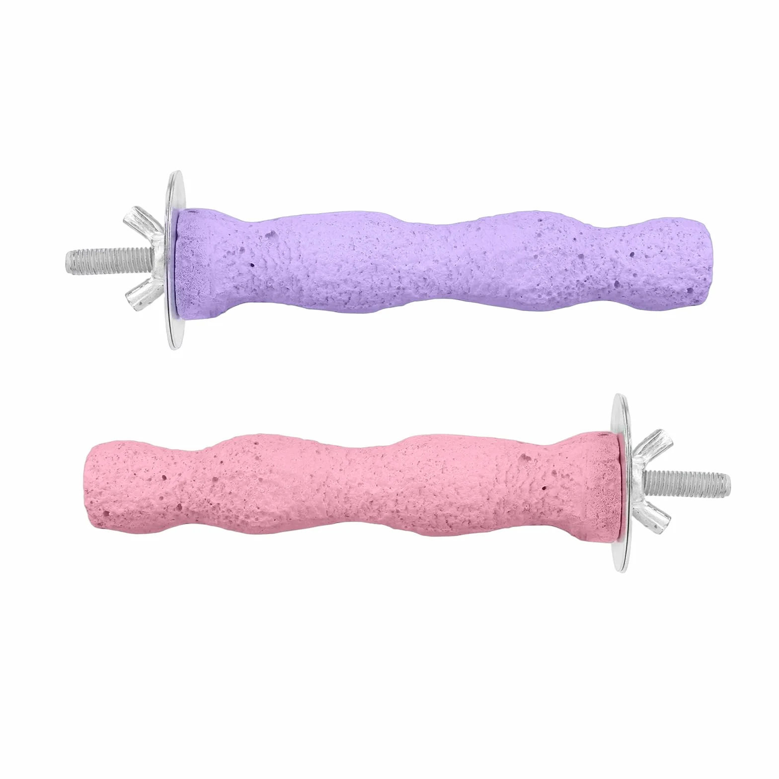 2pz Pietra per Affilare Becco Uccello, Resina Anti-Scadimento Becco Smerigliatrice Pietra Posatoi Uccello Pappagallo Gabbia Posatoio Supporto per Pappagallo Cacatua Gabbia (Rosa, Viola)