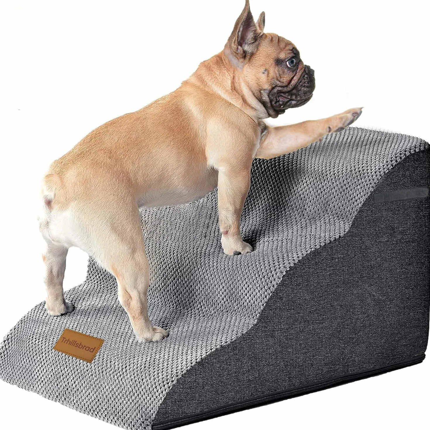 Scala larga per cani di piccola taglia, 3 gradini, in schiuma ad alta densità, rivestimento lavabile e fondo antiscivolo, 32 x 60 x 30 cm