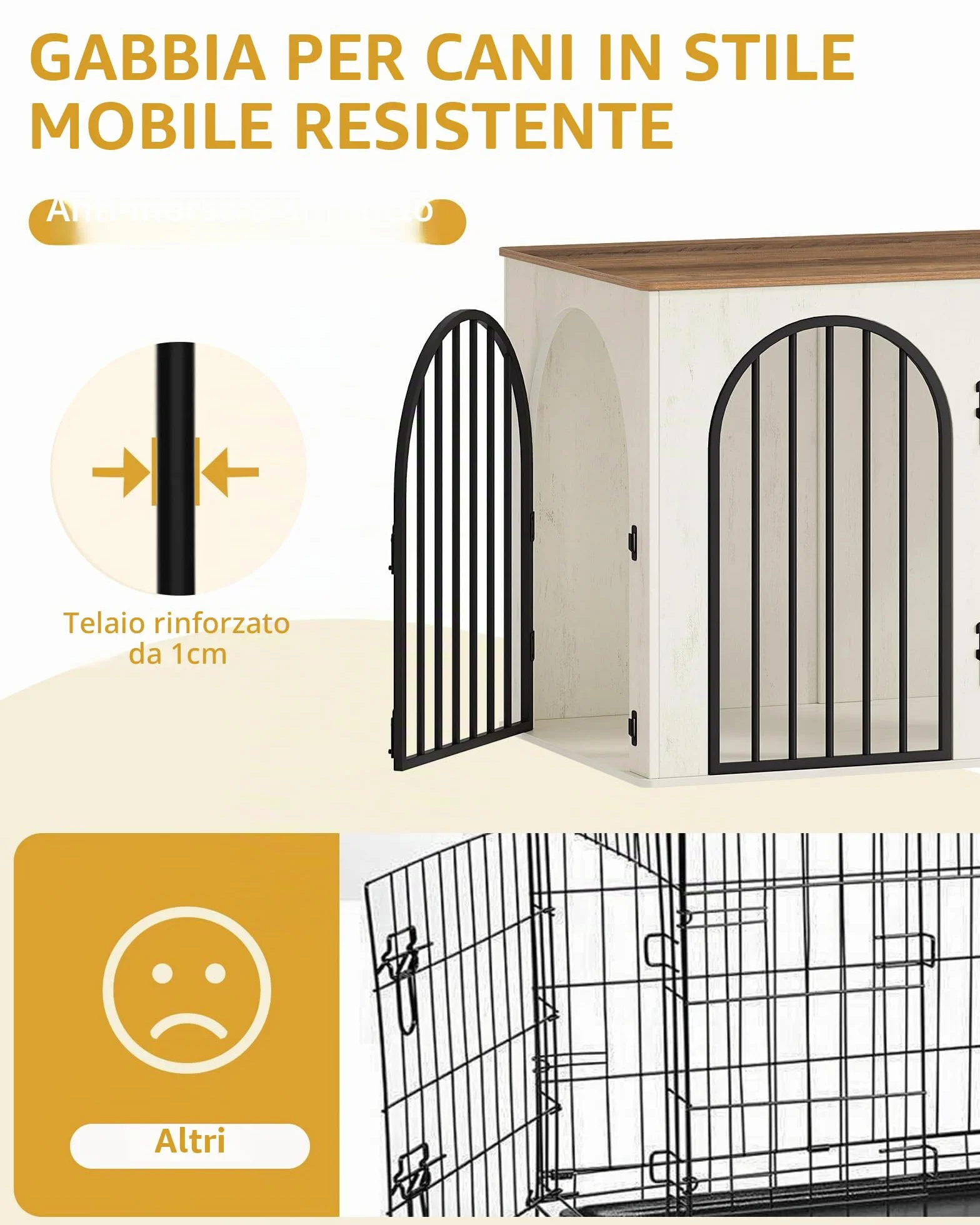 Hzuaneri 108 cm Gabbia per Cani, Tavolo Supplemento, Cuccia Moderna per Cani Interno, Kennel Cane Medio, Casetta per Animali, 3 porte, Porta ad arco, 64 x 108 x 76 cm, Bianco e Marrone DFC86014B