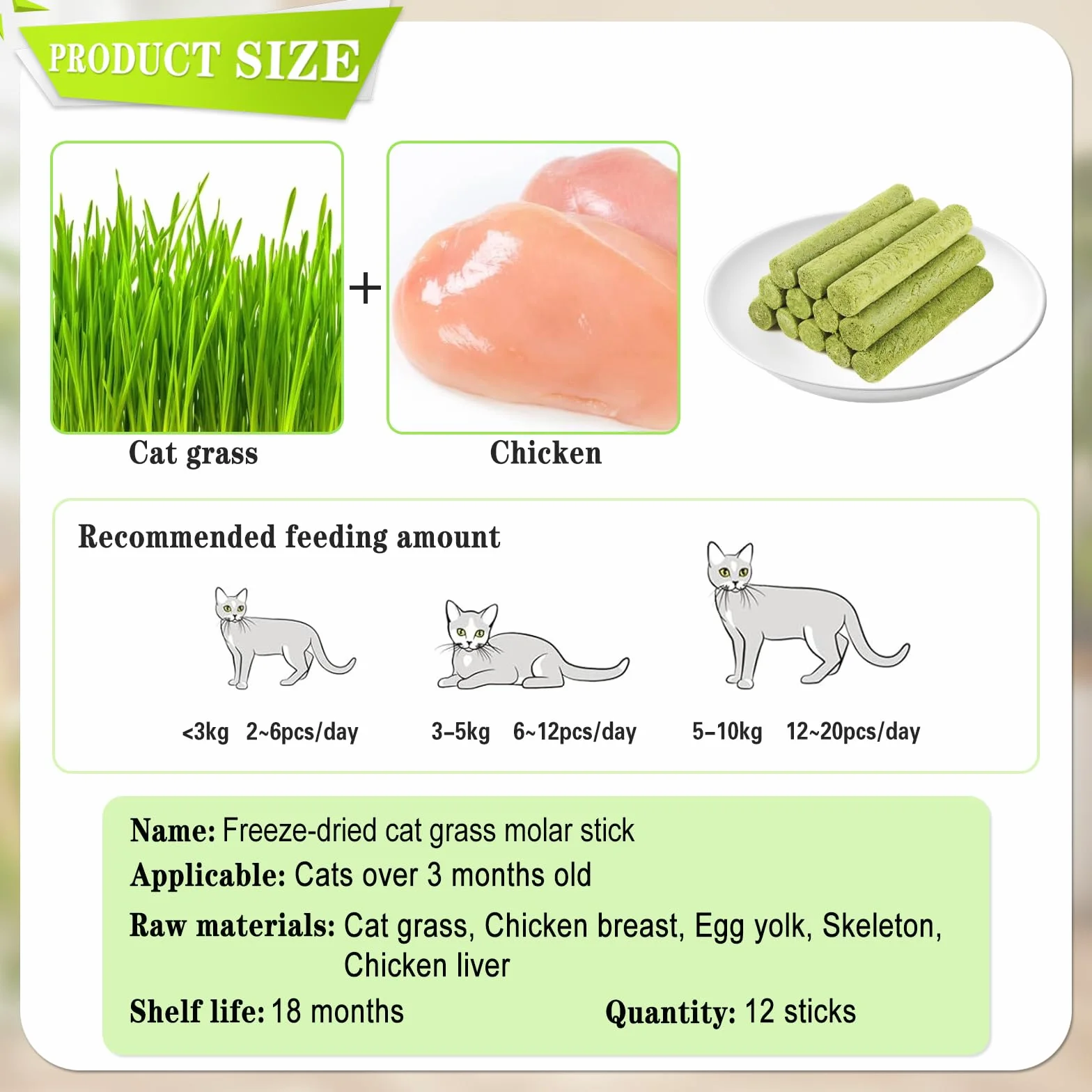 Bastoncini di Erba Gatta, 12 Pcs Stick Gatto Snack, Snack Liofilizzato con Erba Gatta per la Pulizia dei Denti, Promuovere l'assorbimento dei Nutrienti e Migliorare la Digestione