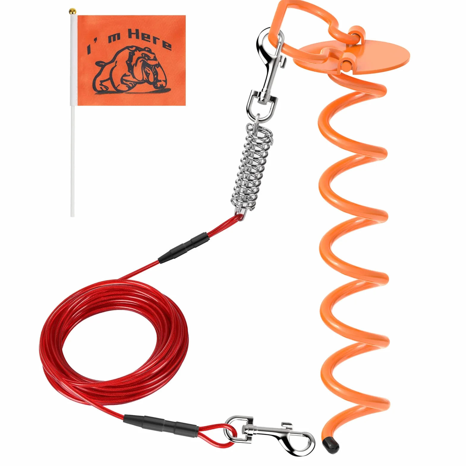 VavoPaw Picchetto a Spirale con Guinzaglio da 10m, Paletti per Catene per Cani in Acciaio Inossidabile Kit Guinzaglio per Cani fino a 45KG Ancoraggio a Terra per Esterno, Cortile, Campeggio, Rosso