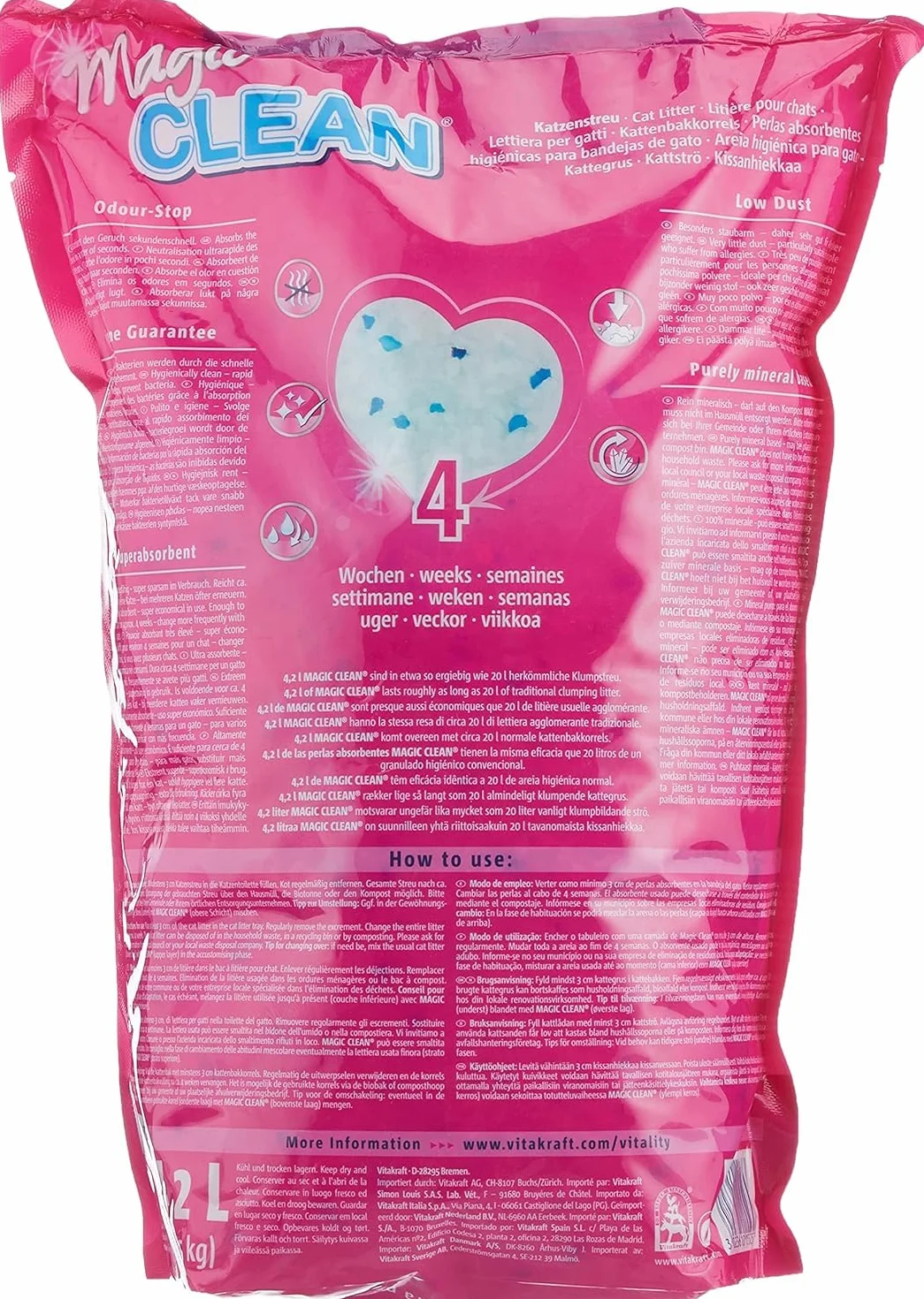Vitakraft Magic Clean Classic, lettiera per gatti non agglomerante, a base di sfere minerali, con azione antibatterica, a basso rilascio di polvere, sufficiente per 4 settimane (1x 4,2l)