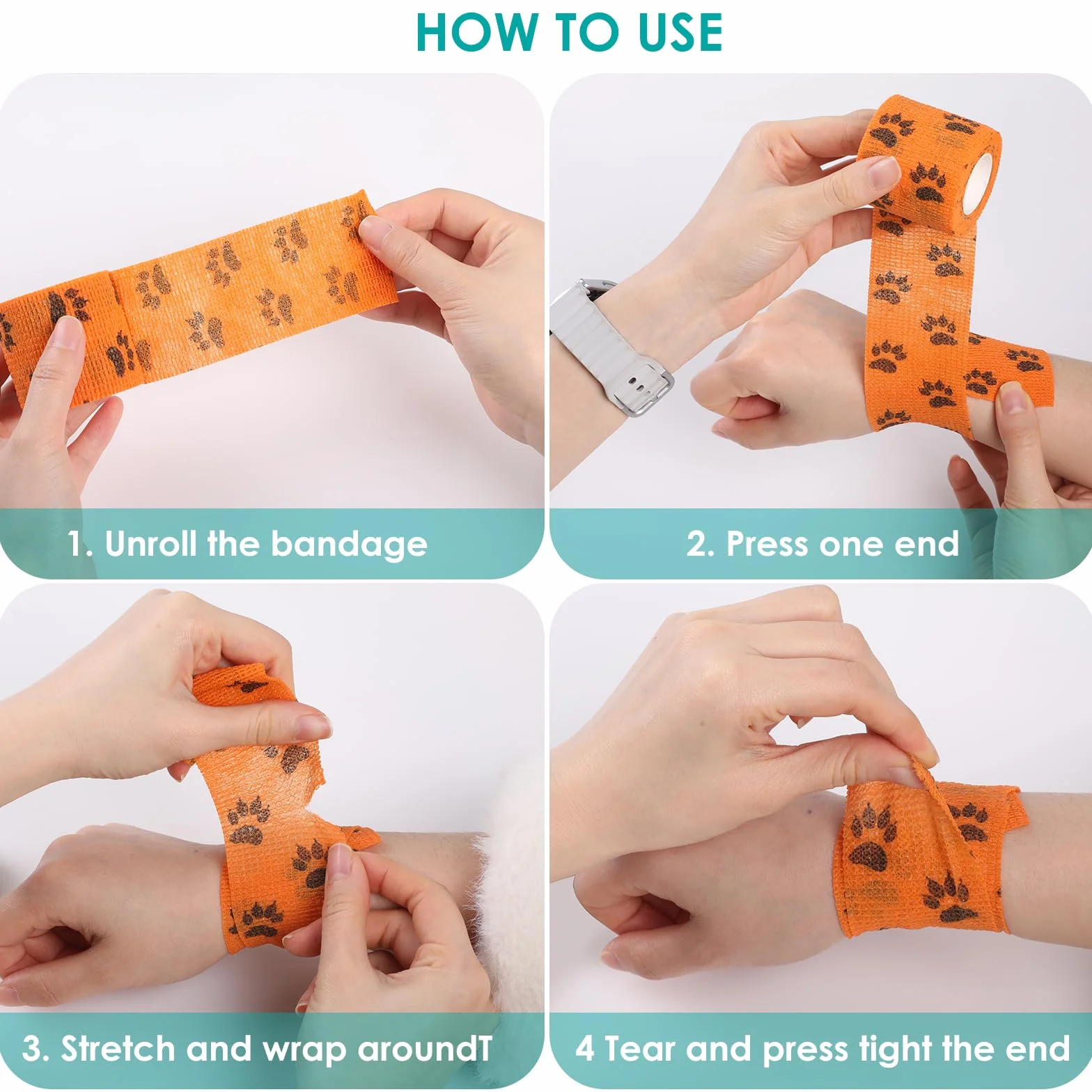 7pcs Benda Elastica Autoadesiva，GeeRic 5*4,5M Bendaggio Veterinario Traspirante Non Tessuto Non Colla Bende Nastro Elastico per Immobilizzare Mani, Ginocchia,Caviglia Animali Domestici/Atleta/Ferito